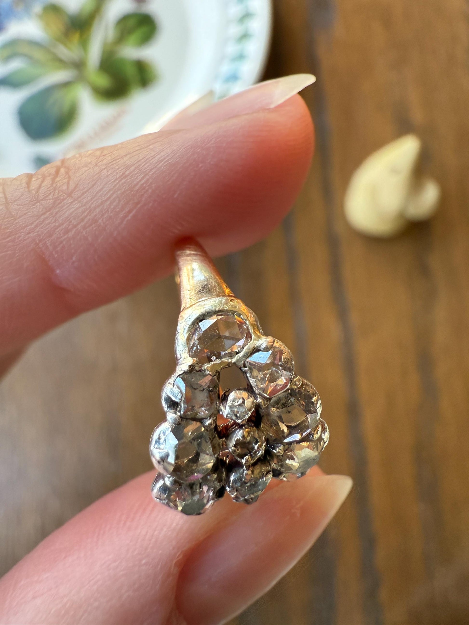 UNIQUE Mixed Old Cut DIAMOND Georgian Era Triple Row Ring Rose Table Old Mine Cut Combo 14k Gold Silver Open Back Stacker Ooak Gift