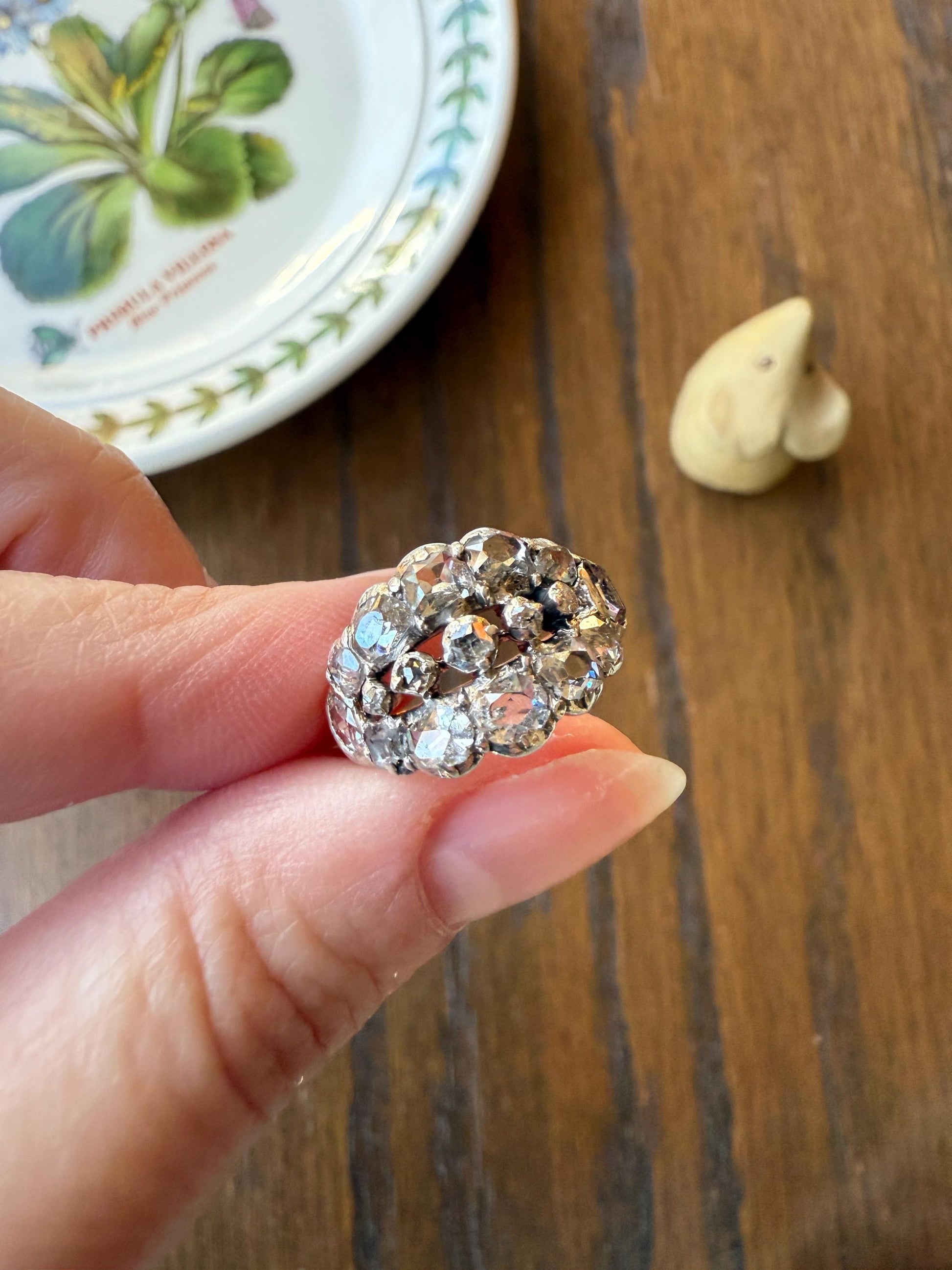 UNIQUE Mixed Old Cut DIAMOND Georgian Era Triple Row Ring Rose Table Old Mine Cut Combo 14k Gold Silver Open Back Stacker Ooak Gift