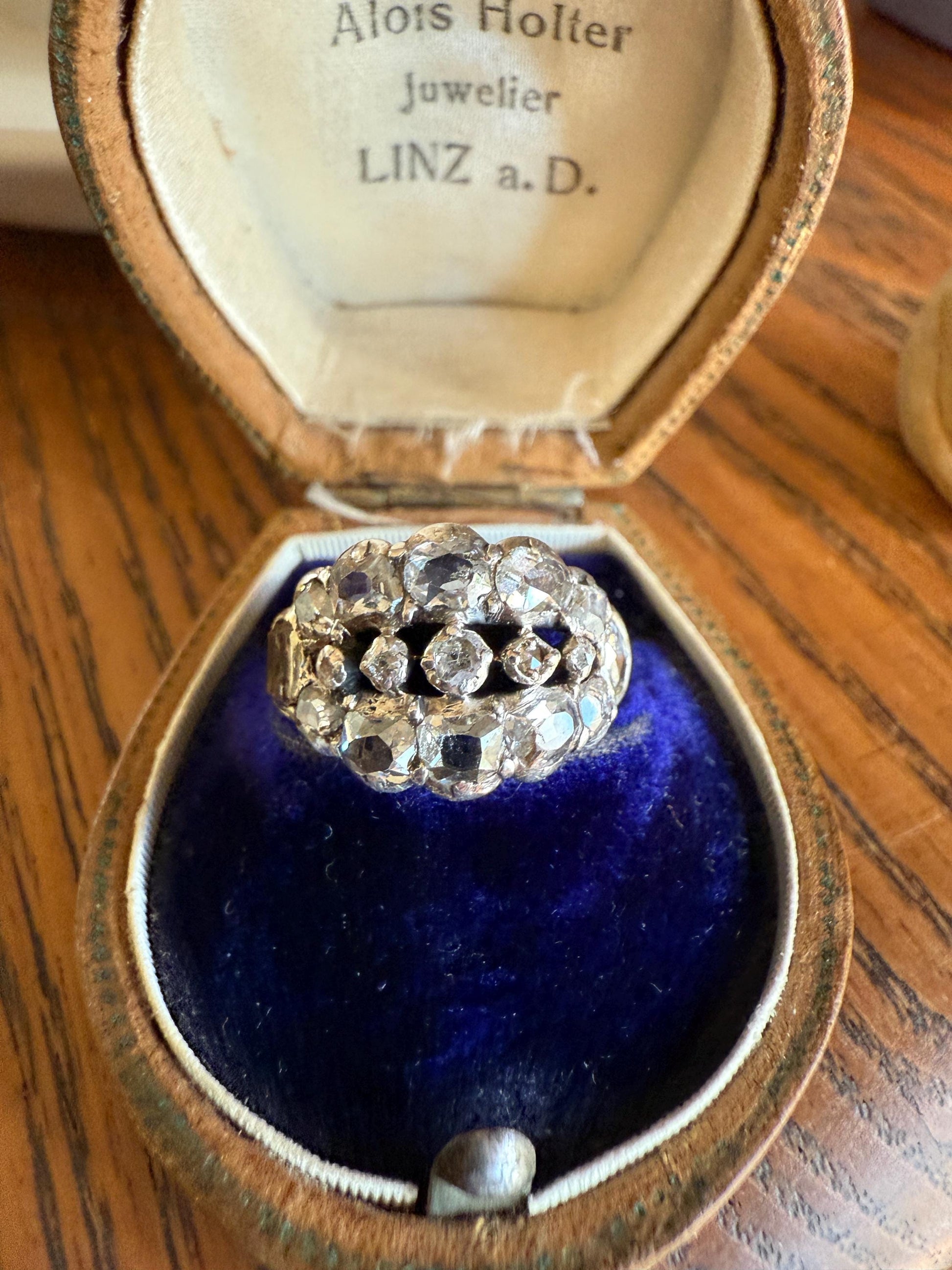 UNIQUE Mixed Old Cut DIAMOND Georgian Era Triple Row Ring Rose Table Old Mine Cut Combo 14k Gold Silver Open Back Stacker Ooak Gift