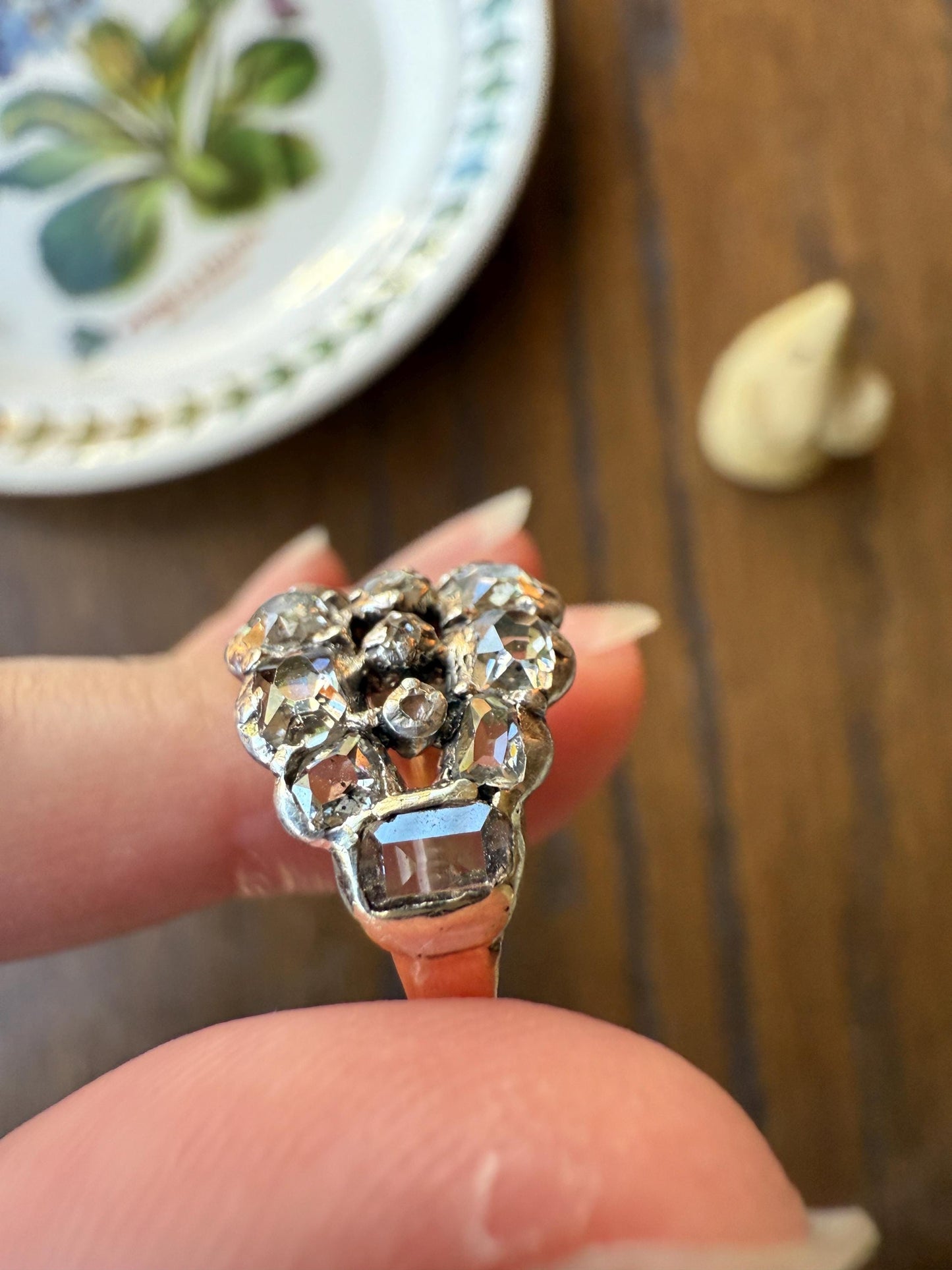 UNIQUE Mixed Old Cut DIAMOND Georgian Era Triple Row Ring Rose Table Old Mine Cut Combo 14k Gold Silver Open Back Stacker Ooak Gift