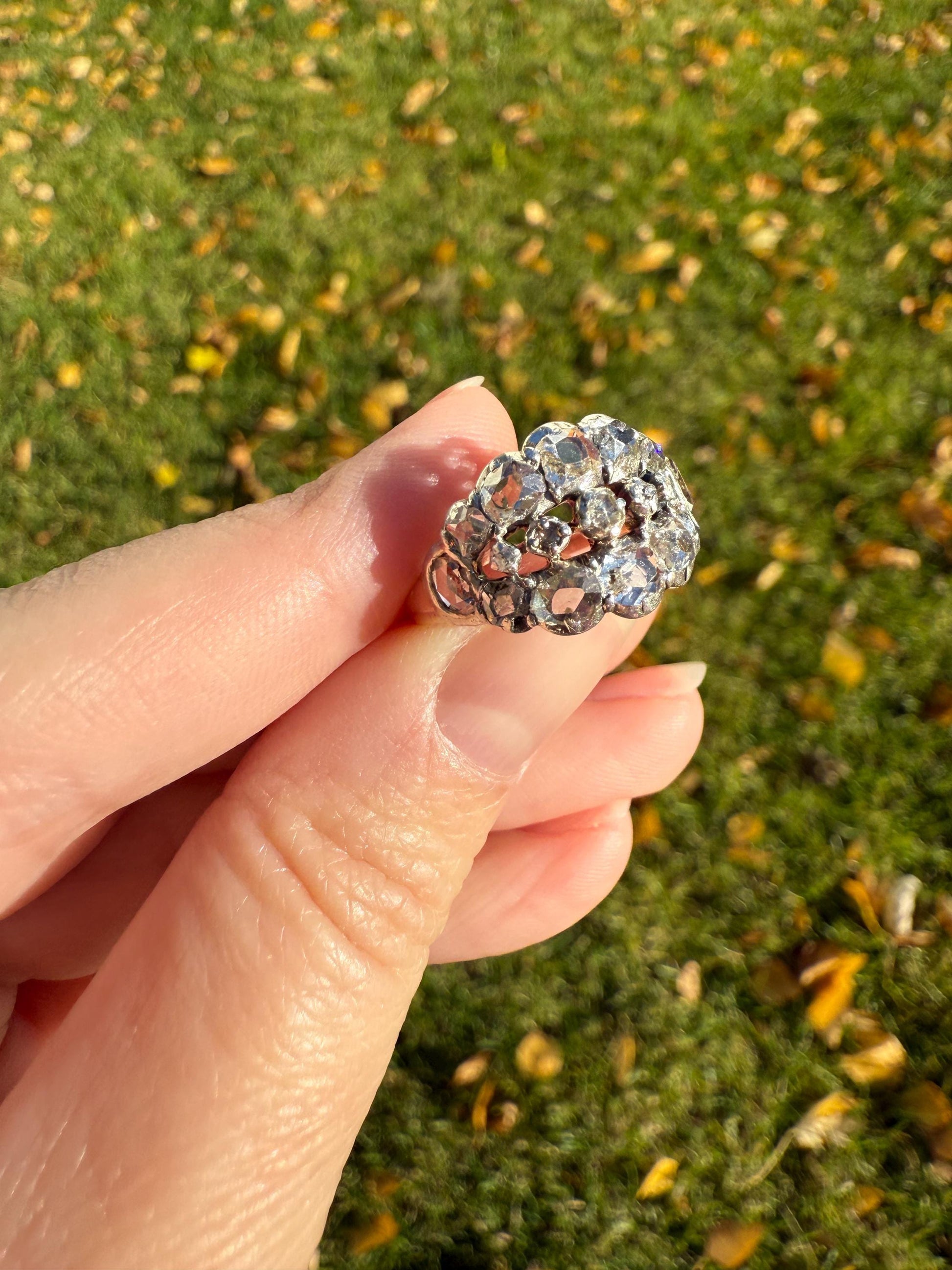 UNIQUE Mixed Old Cut DIAMOND Georgian Era Triple Row Ring Rose Table Old Mine Cut Combo 14k Gold Silver Open Back Stacker Ooak Gift