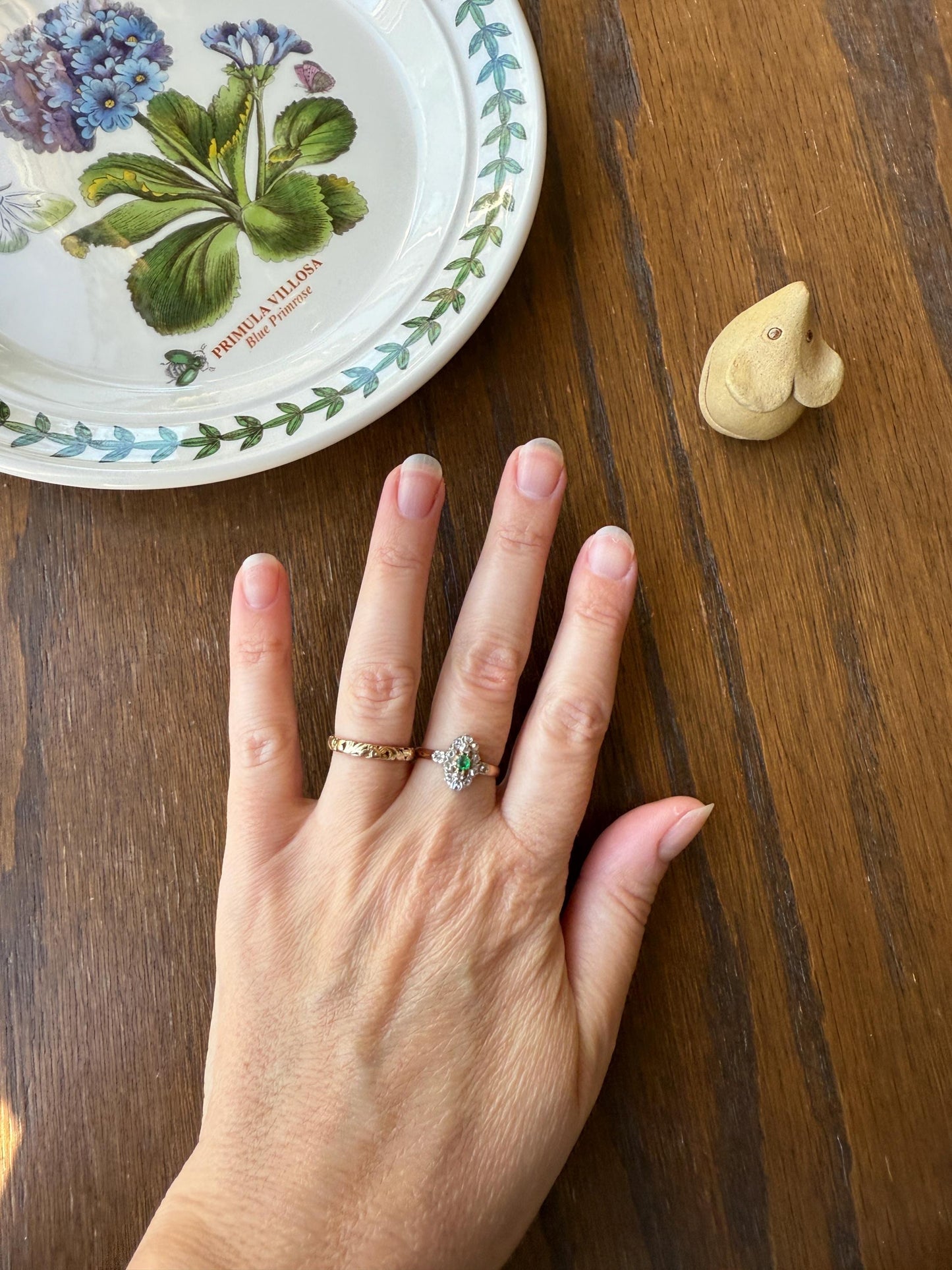 Antique Emerald Rose Cut DIAMOND 18k Gold PLATINUM French Petite Navette Ring Victorian Green Dainty