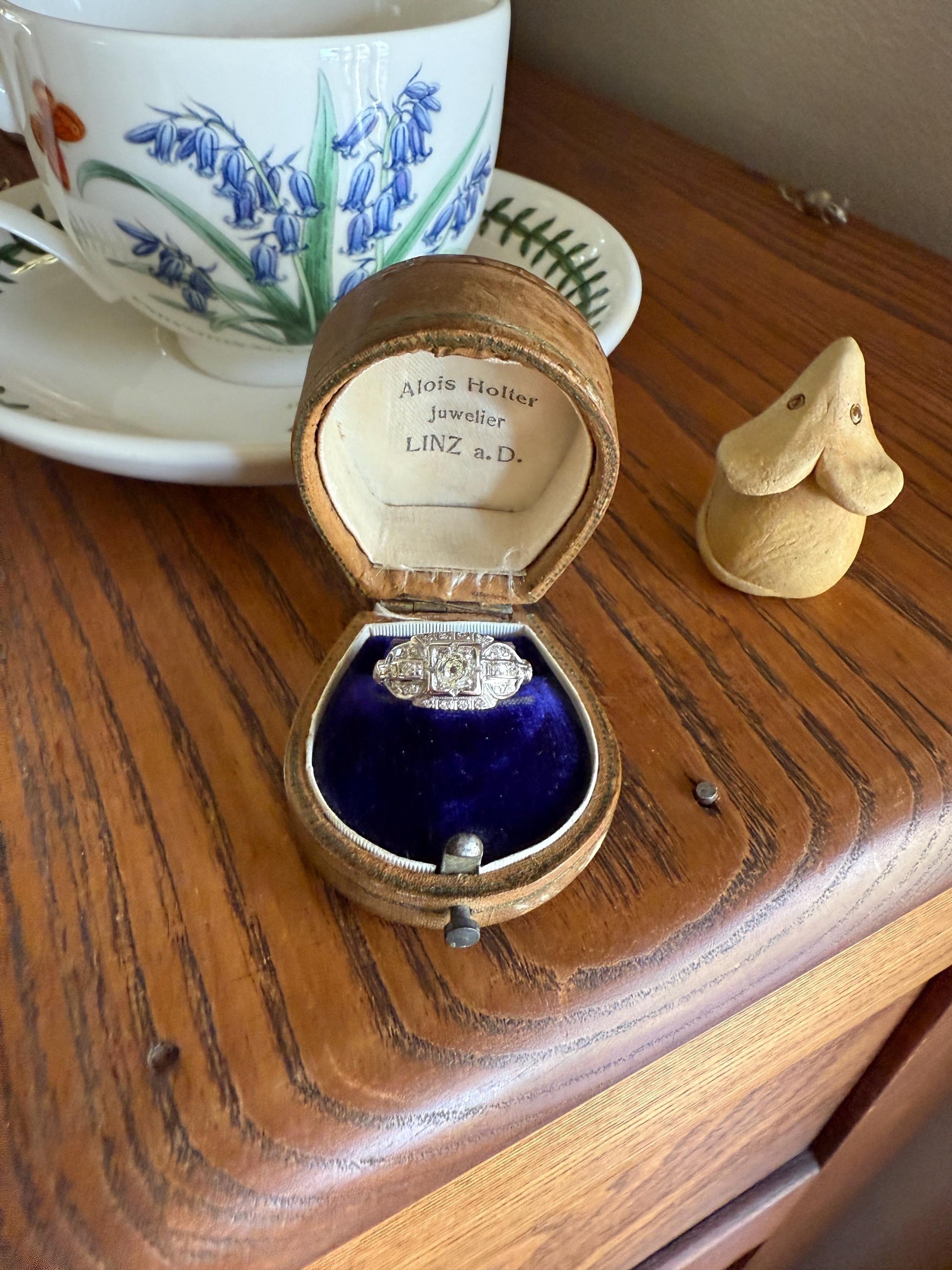 Chunky Old Mine Cut DIAMOND Single Cut Accents Platinum East West Antique Art Deco Stacker Ring