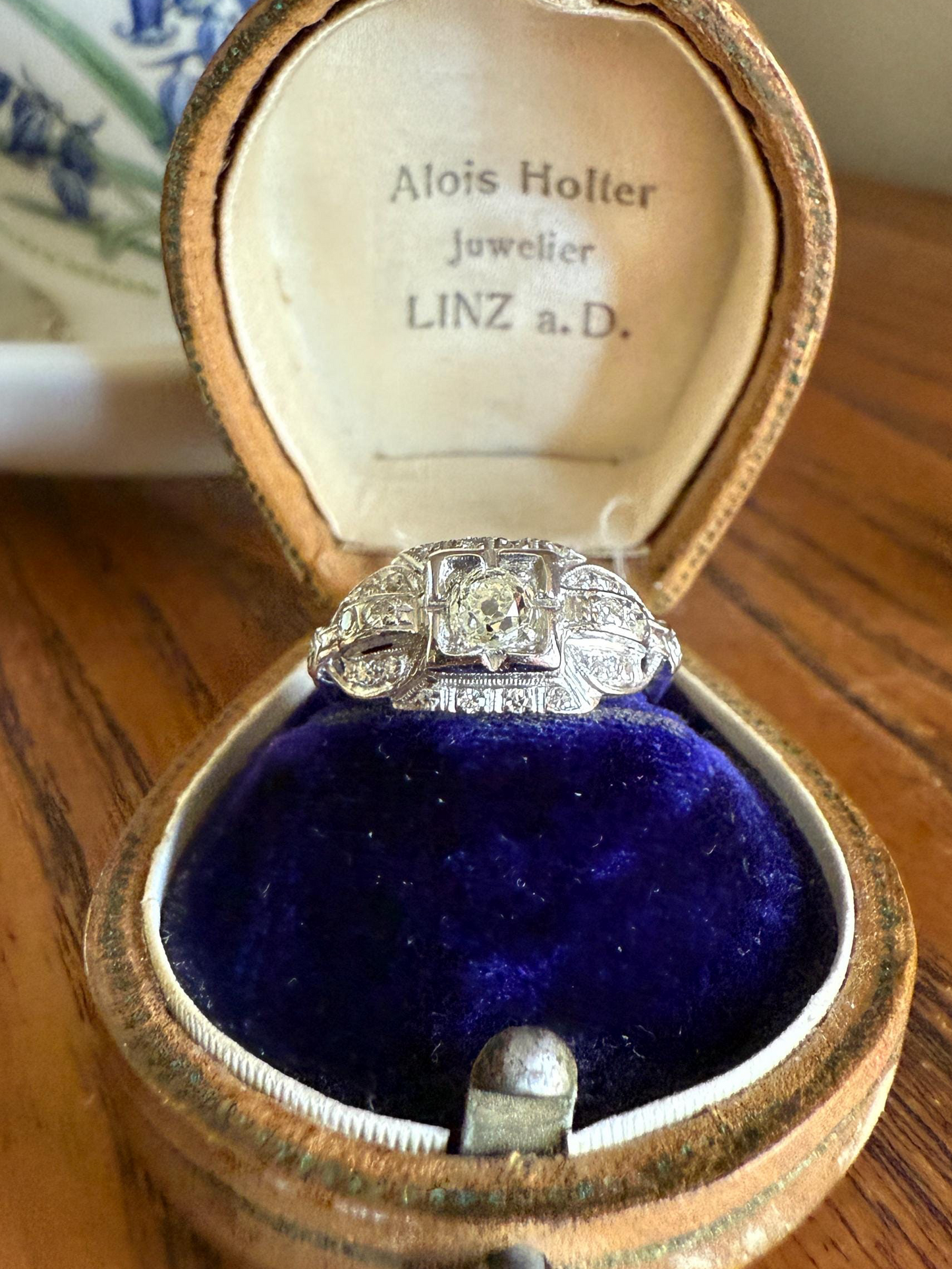 Chunky Old Mine Cut DIAMOND Single Cut Accents Platinum East West Antique Edwardian to Art Deco Stacker Ring