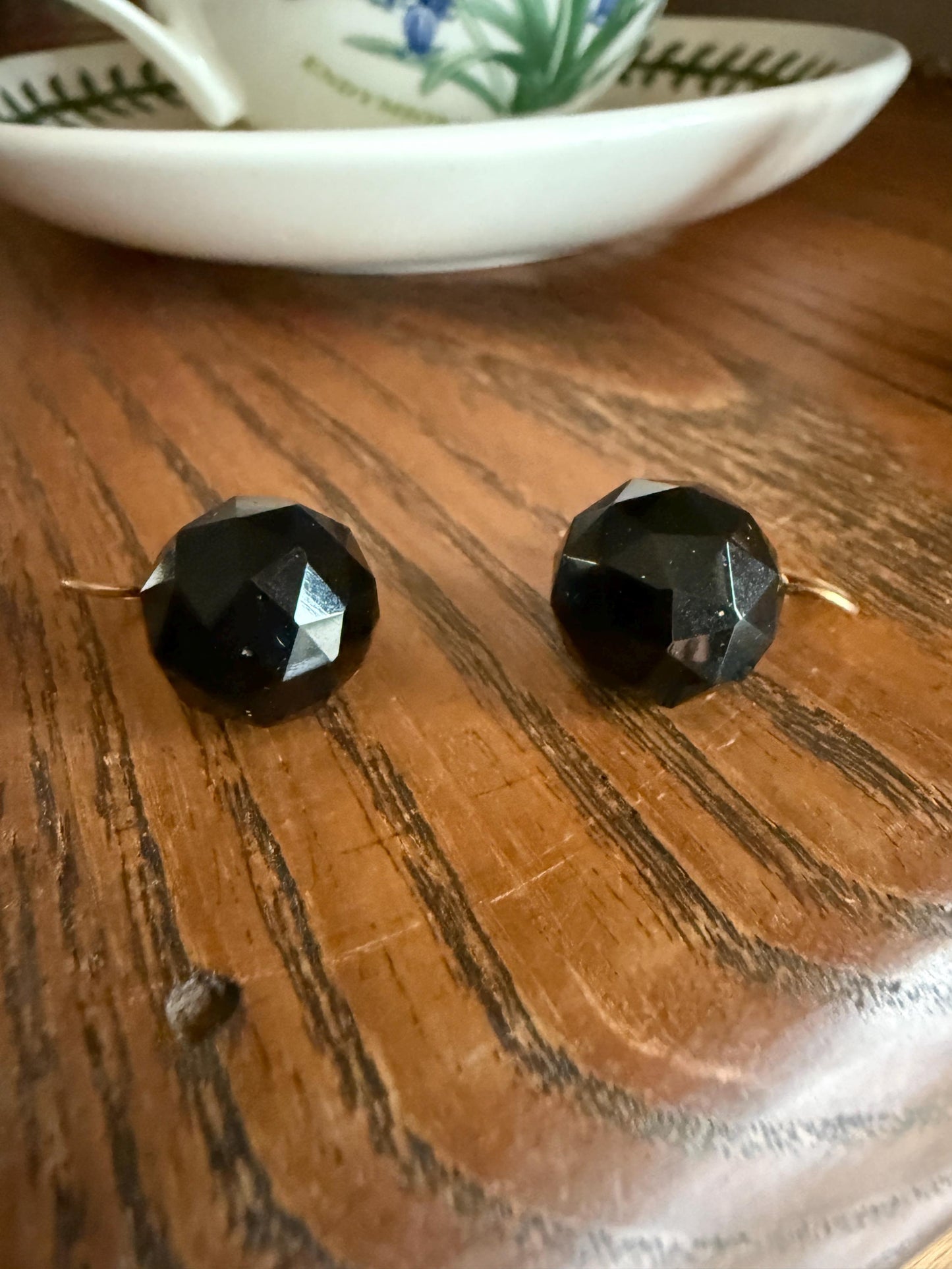 Black Onyx or Jet ? DISCO Ball 3D Sphere Victorian Antique Earrings Gold Fill Dangle Bold Holiday Statement Danglers