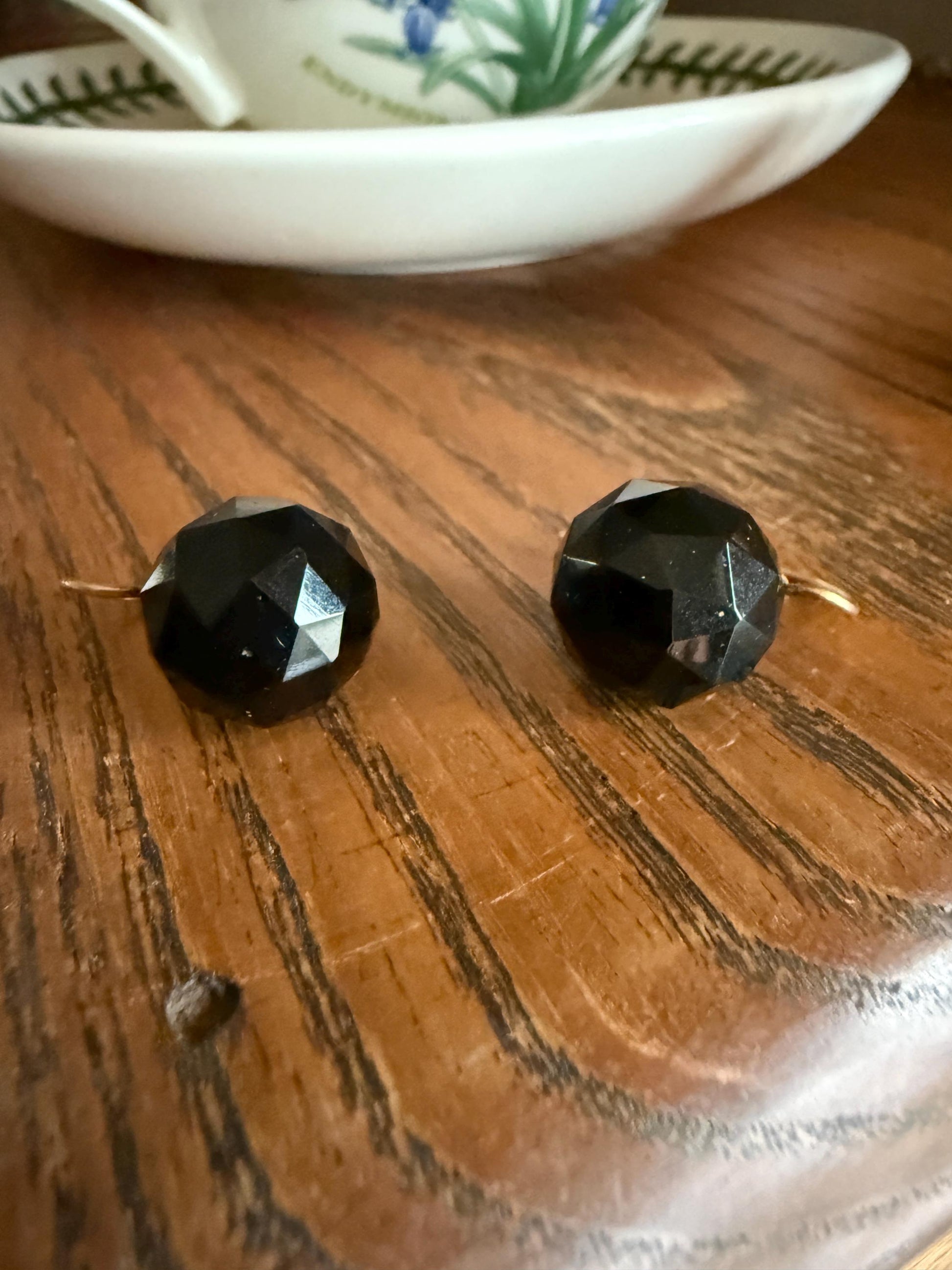 Black Onyx or Jet ? DISCO Ball 3D Sphere Victorian Antique Earrings Gold Fill Dangle Bold Holiday Statement Danglers