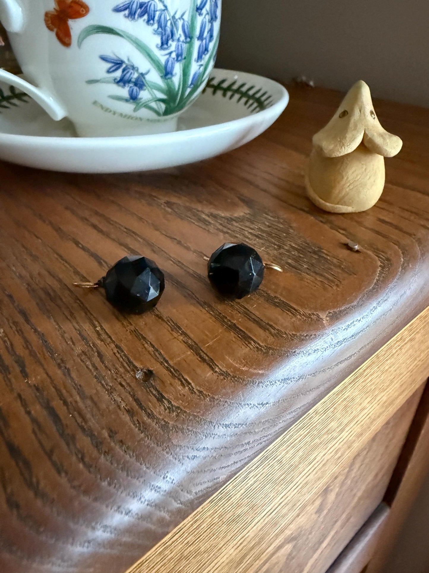 Black Onyx or Jet ? DISCO Ball 3D Sphere Victorian Antique Earrings Gold Fill Dangle Bold Holiday Statement Danglers