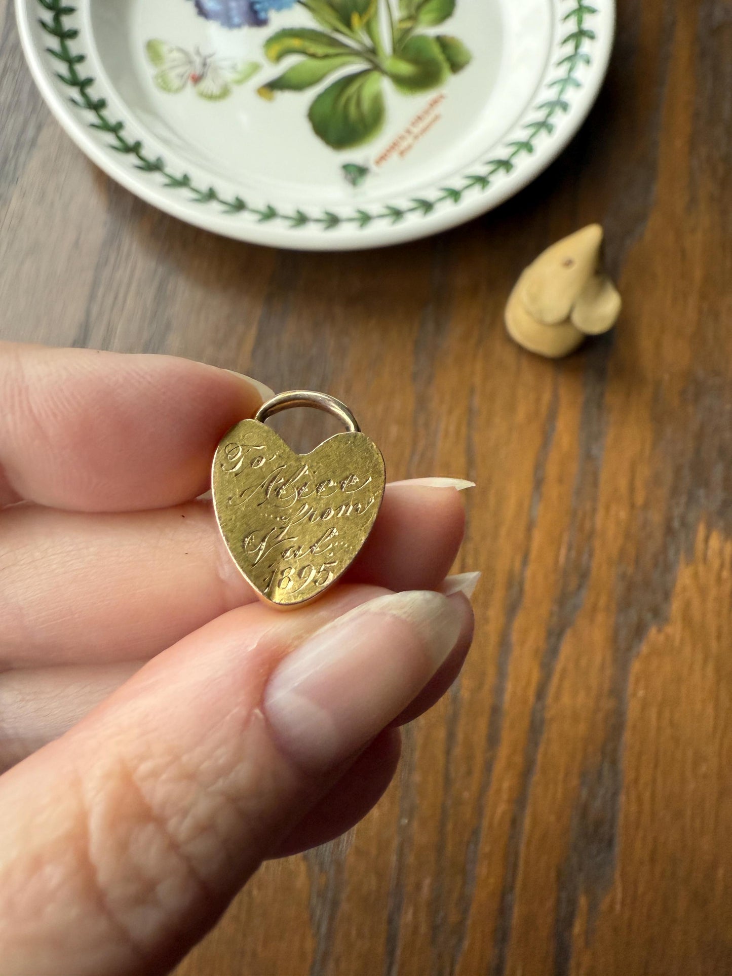 Alice's HEART PADLOCK Pendant from Val in 1895 Victorian Dated Engraved Ornate Embossed Pendant Charm Figural Romantic Gift Connector 3D