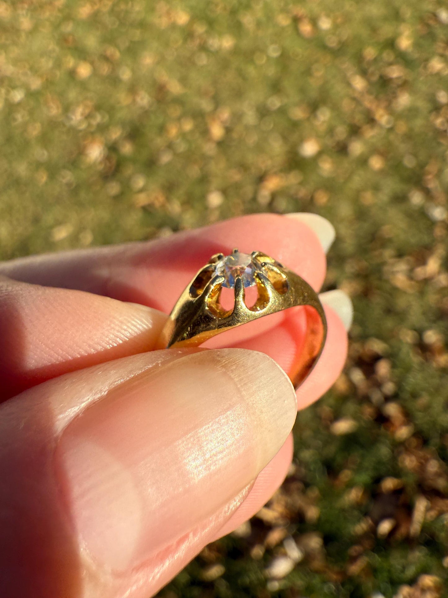 Chunky Antique .4 Carat Eye Clean Old Mine Cut Diamond Buttercup Gypsy Band Victorian 18k Gold Ring Wide Stacker Gift Belcher Unisex OMC Man