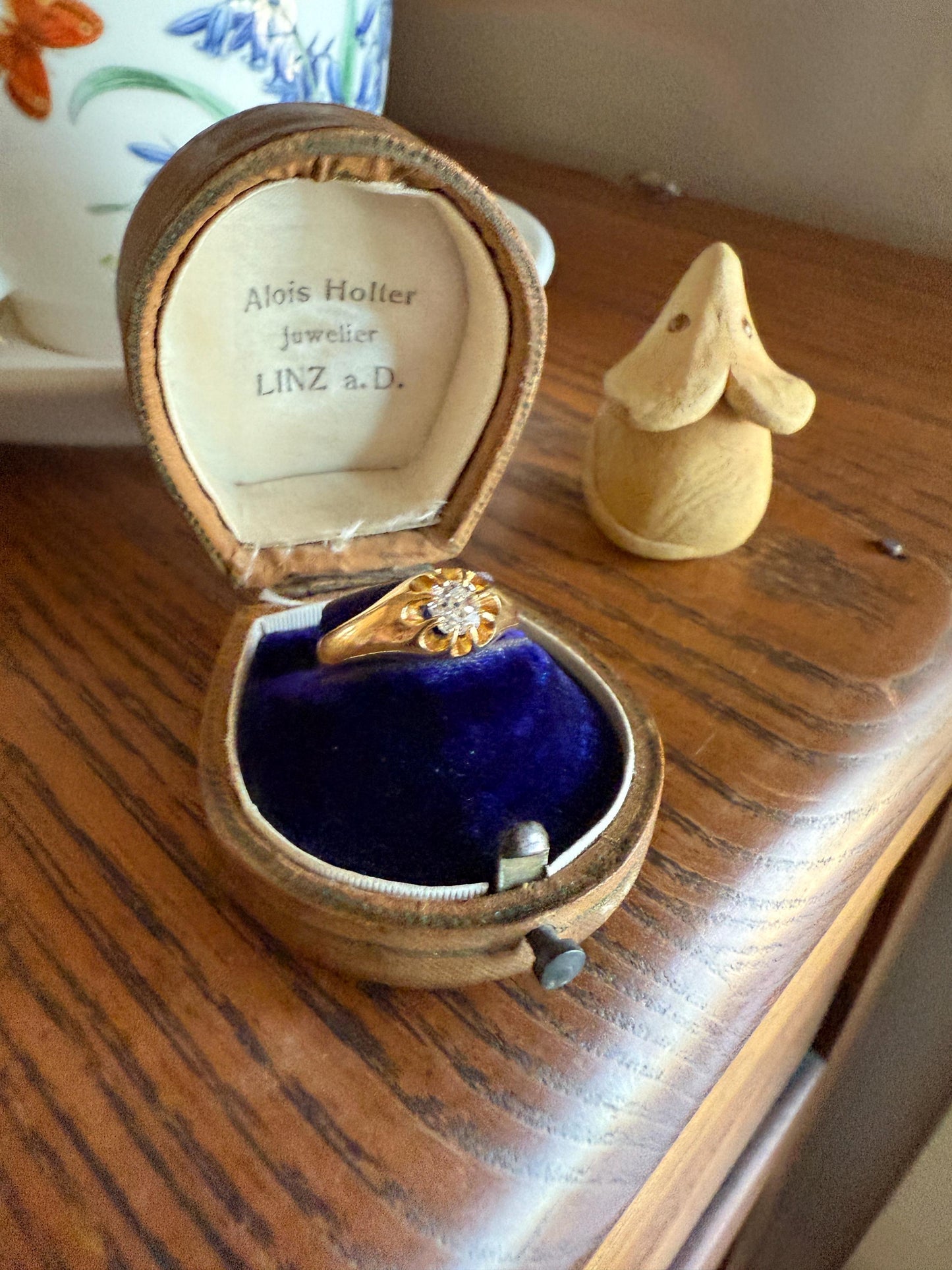 Chunky Antique .4 Carat Eye Clean Old Mine Cut Diamond Buttercup Gypsy Band Victorian 18k Gold Ring Wide Stacker Gift Belcher Unisex OMC Man