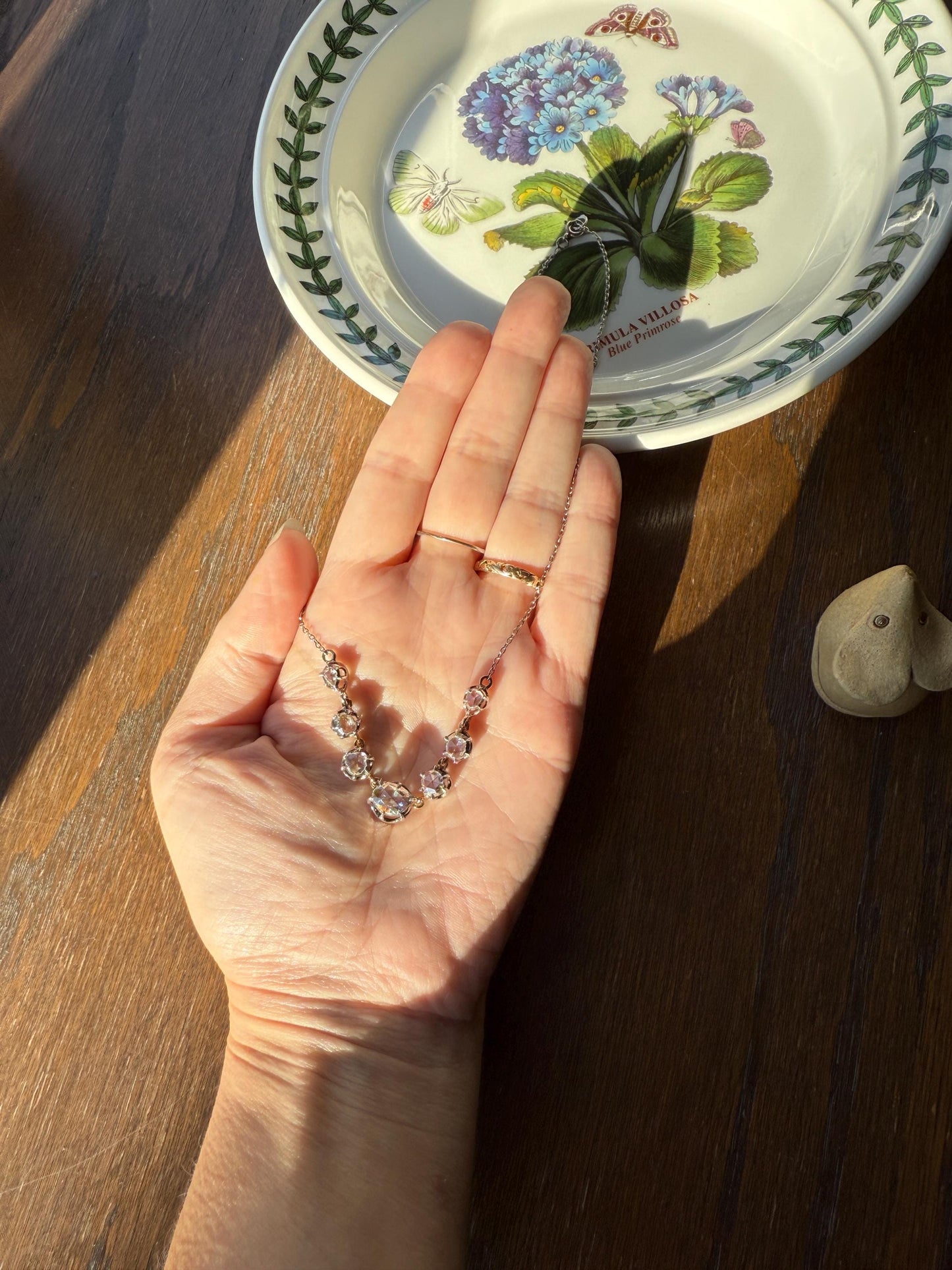 GEORGIAN French Antique 3 Carat Rose Cut DIAMOND Seven Stone Necklace Chain 18k Gold Silver Collet Open Back