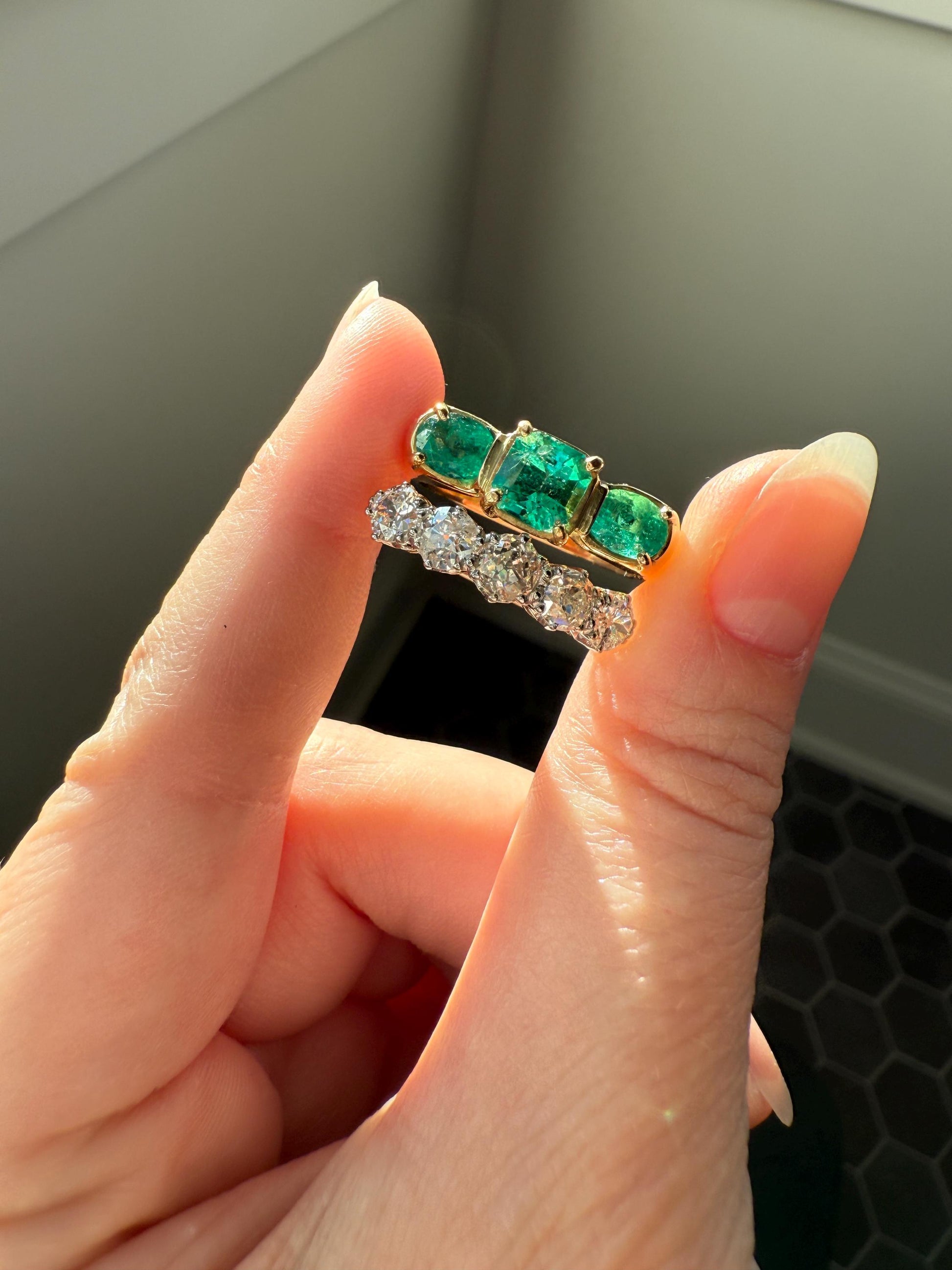 Antique 1.9 Carat DIAMOND Uniform Five Stone Band Stacker Ring 18k Gold Wedding Prong Set Stacker Half Hoop Linear Victorian Edwardian