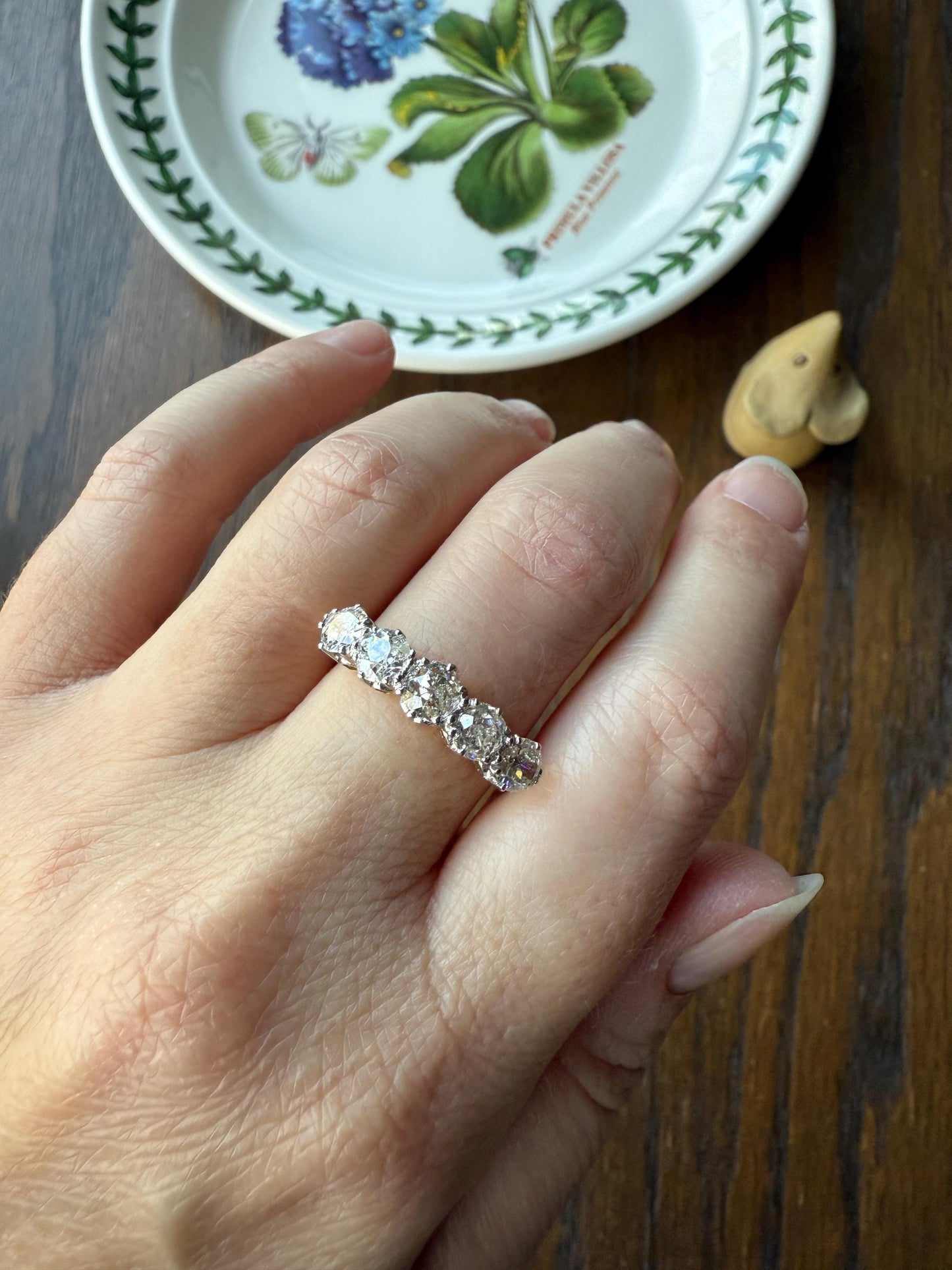 Antique 1.9 Carat DIAMOND Uniform Five Stone Band Stacker Ring 18k Gold Wedding Prong Set Stacker Half Hoop Linear Victorian Edwardian