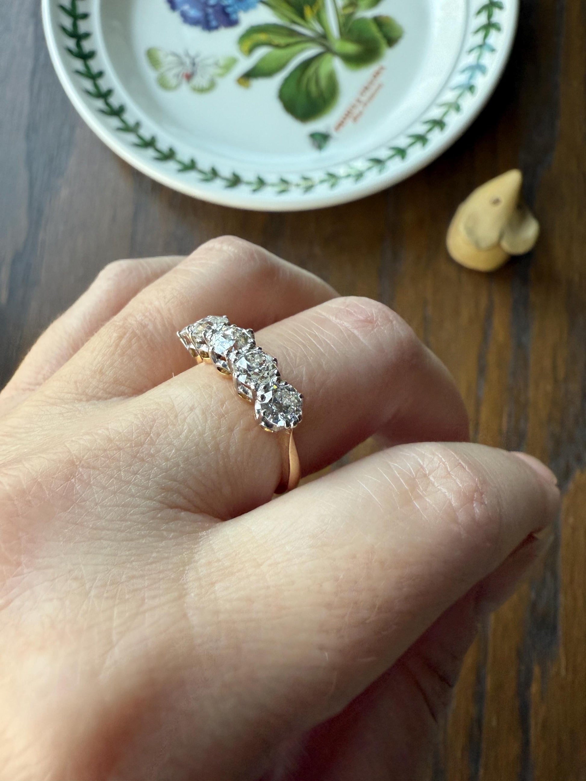 Antique 1.9 Carat DIAMOND Uniform Five Stone Band Stacker Ring 18k Gold Wedding Prong Set Stacker Half Hoop Linear Victorian Edwardian