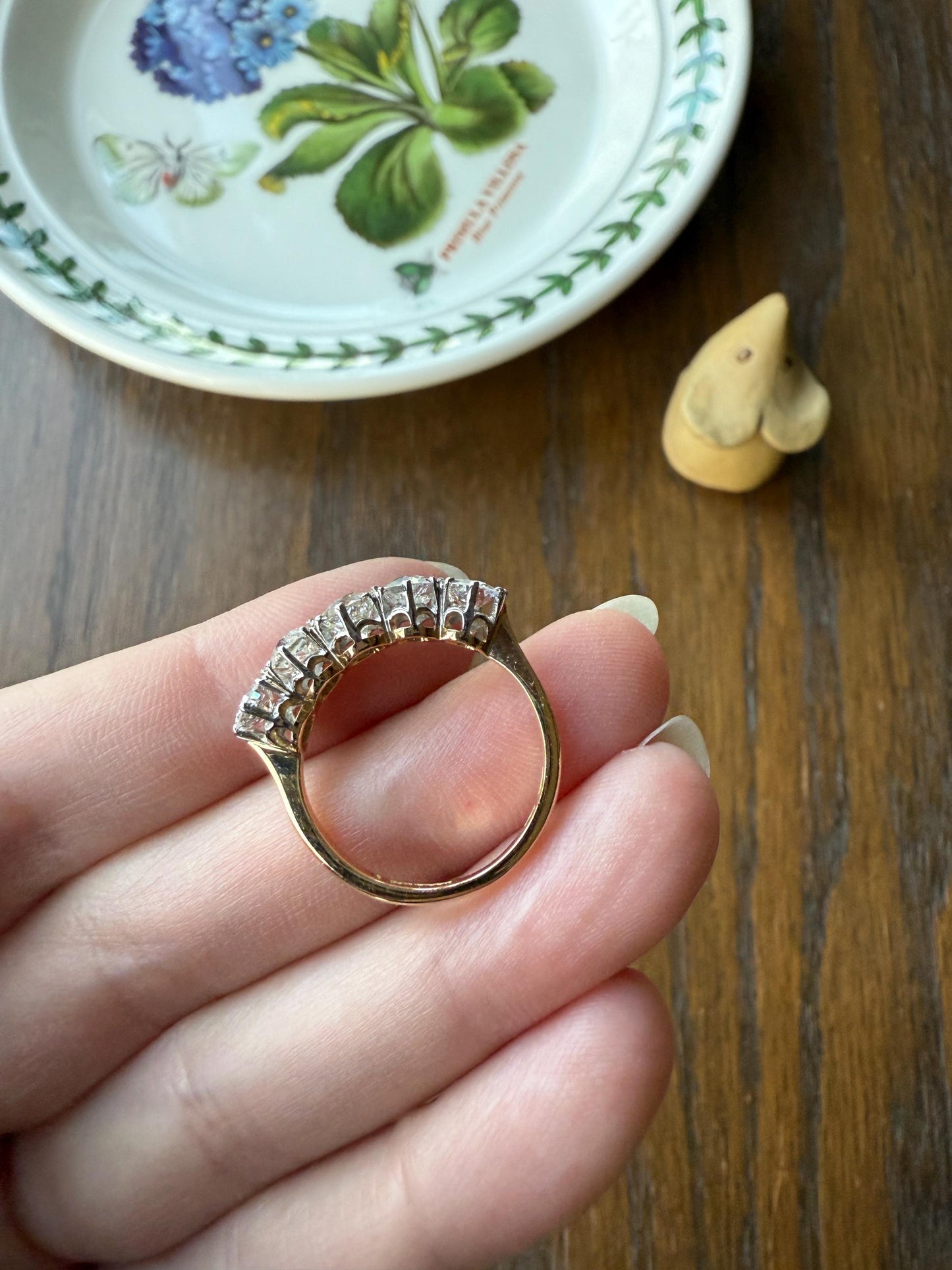Antique 1.9 Carat DIAMOND Uniform Five Stone Band Stacker Ring 18k Gold Wedding Prong Set Stacker Half Hoop Linear Victorian Edwardian