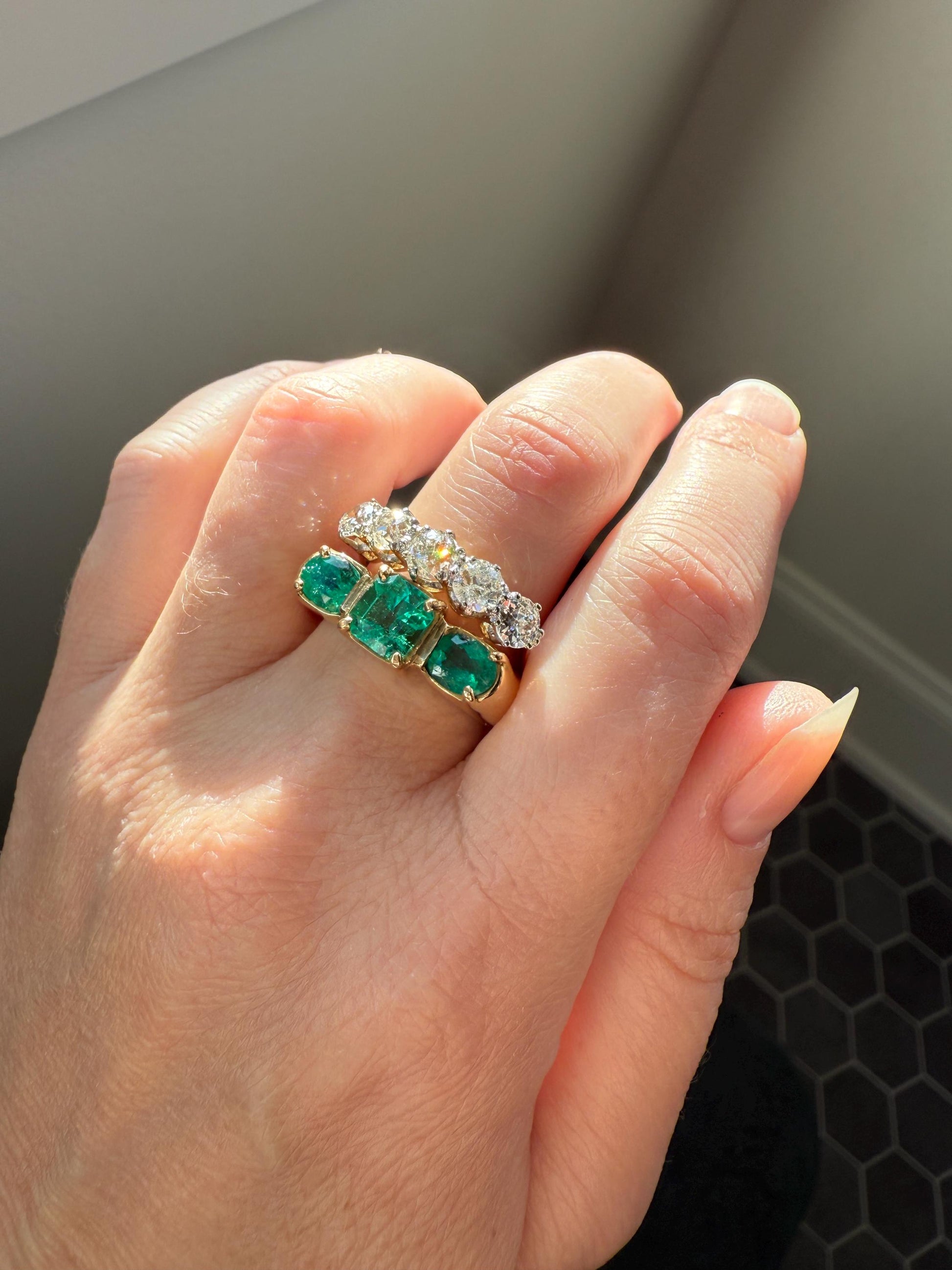 Antique 1.9 Carat DIAMOND Uniform Five Stone Band Stacker Ring 18k Gold Wedding Prong Set Stacker Half Hoop Linear Victorian Edwardian