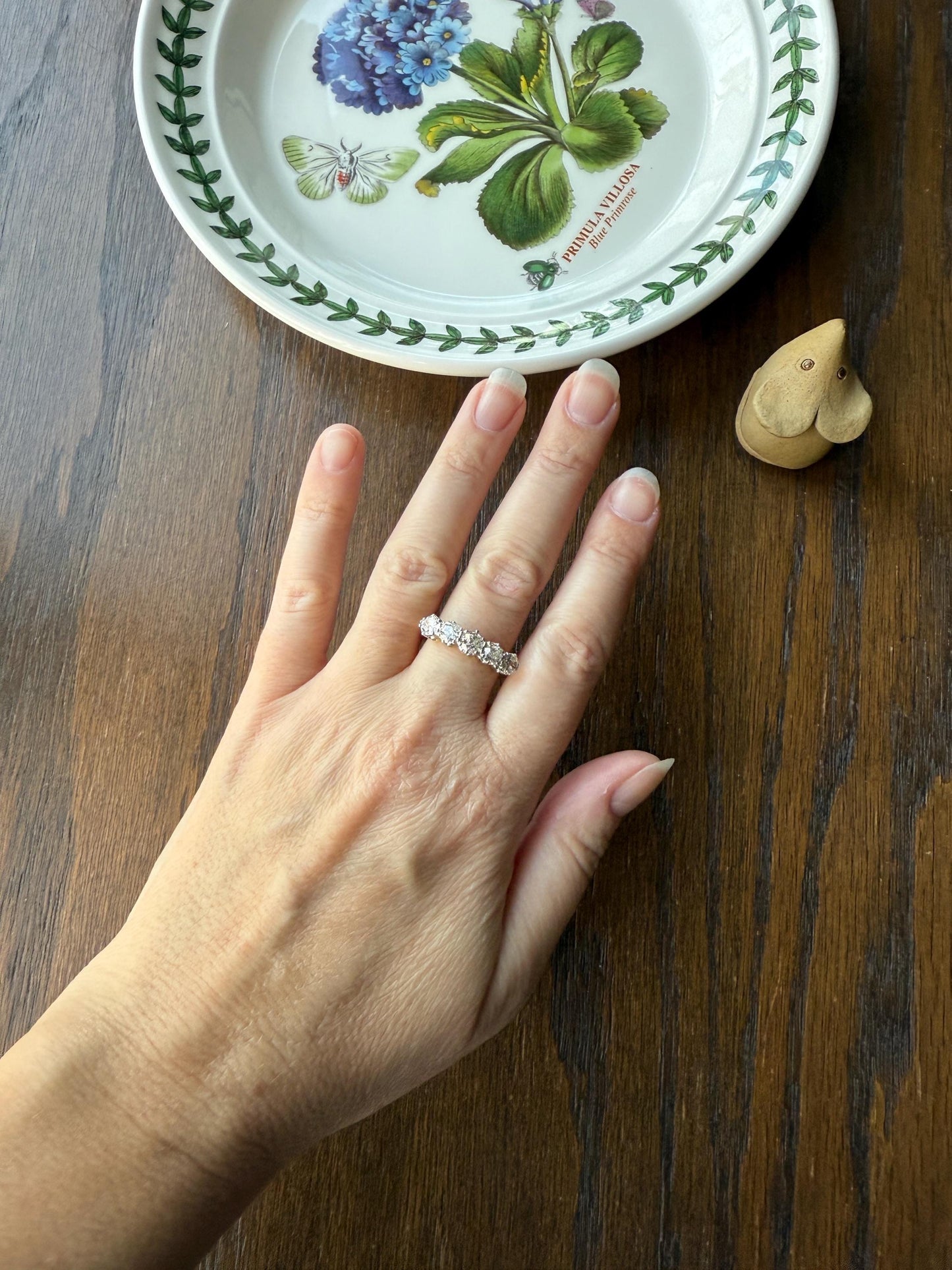 Antique 1.9 Carat DIAMOND Uniform Five Stone Band Stacker Ring 18k Gold Wedding Prong Set Stacker Half Hoop Linear Victorian Edwardian