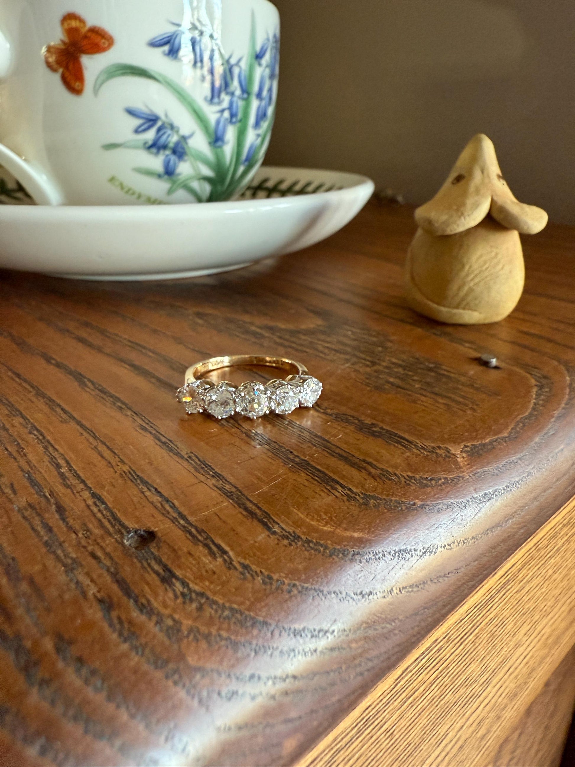 Antique 1.9 Carat DIAMOND Uniform Five Stone Band Stacker Ring 18k Gold Wedding Prong Set Stacker Half Hoop Linear Victorian Edwardian