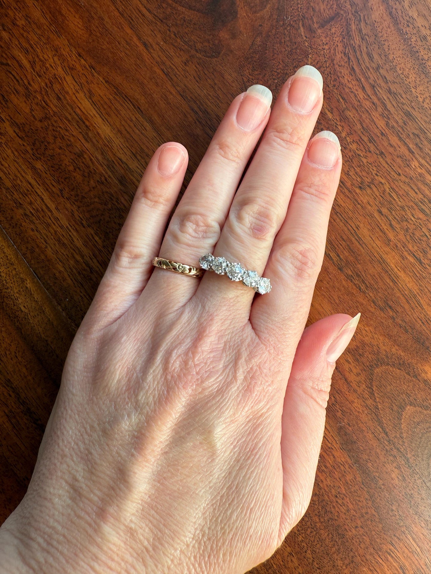 Antique 1.9 Carat DIAMOND Uniform Five Stone Band Stacker Ring 18k Gold Wedding Prong Set Stacker Half Hoop Linear Victorian Edwardian