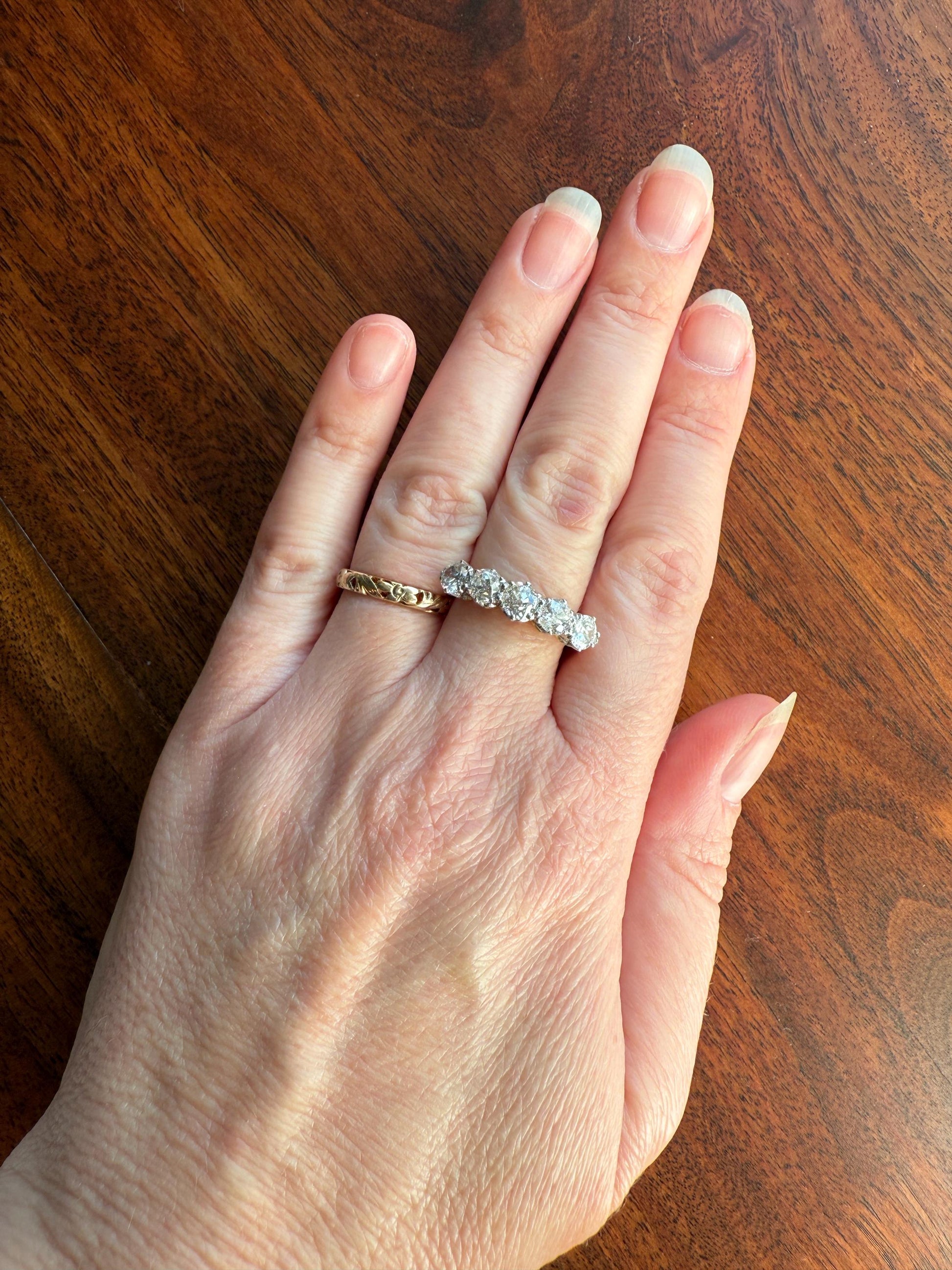 Antique 1.9 Carat DIAMOND Uniform Five Stone Band Stacker Ring 18k Gold Wedding Prong Set Stacker Half Hoop Linear Victorian Edwardian