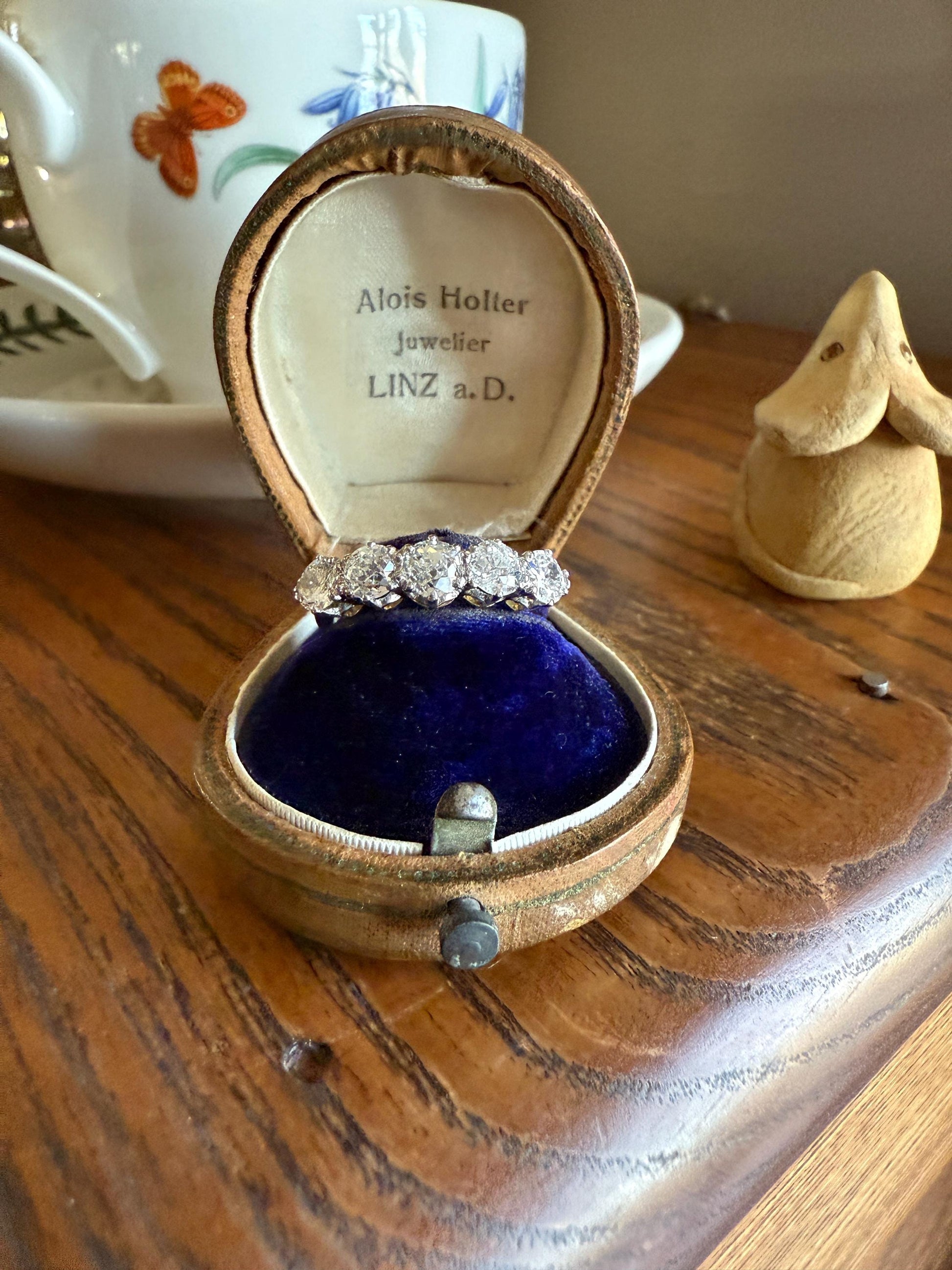 Antique 1.9 Carat DIAMOND Uniform Five Stone Band Stacker Ring 18k Gold Wedding Prong Set Stacker Half Hoop Linear Victorian Edwardian