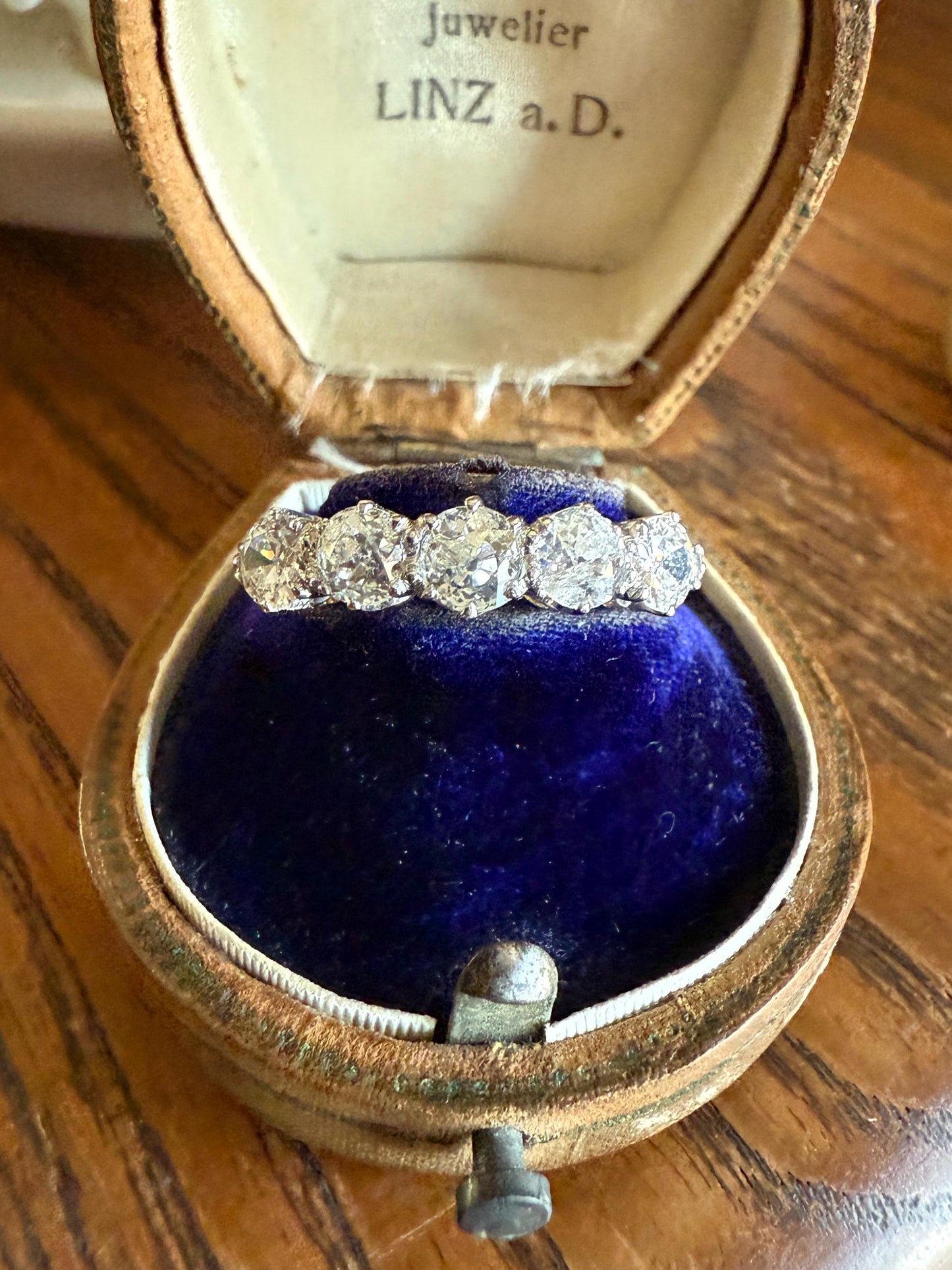 Antique 1.9 Carat DIAMOND Uniform Five Stone Band Stacker Ring 18k Gold Wedding Prong Set Stacker Half Hoop Linear Victorian Edwardian