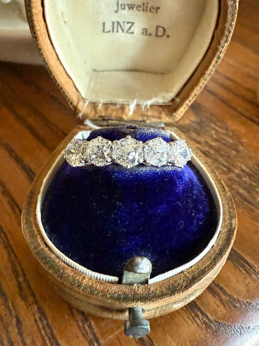 Antique 1.9 Carat DIAMOND Uniform Five Stone Band Stacker Ring 18k Gold Wedding Prong Set Stacker Half Hoop Linear Victorian Edwardian