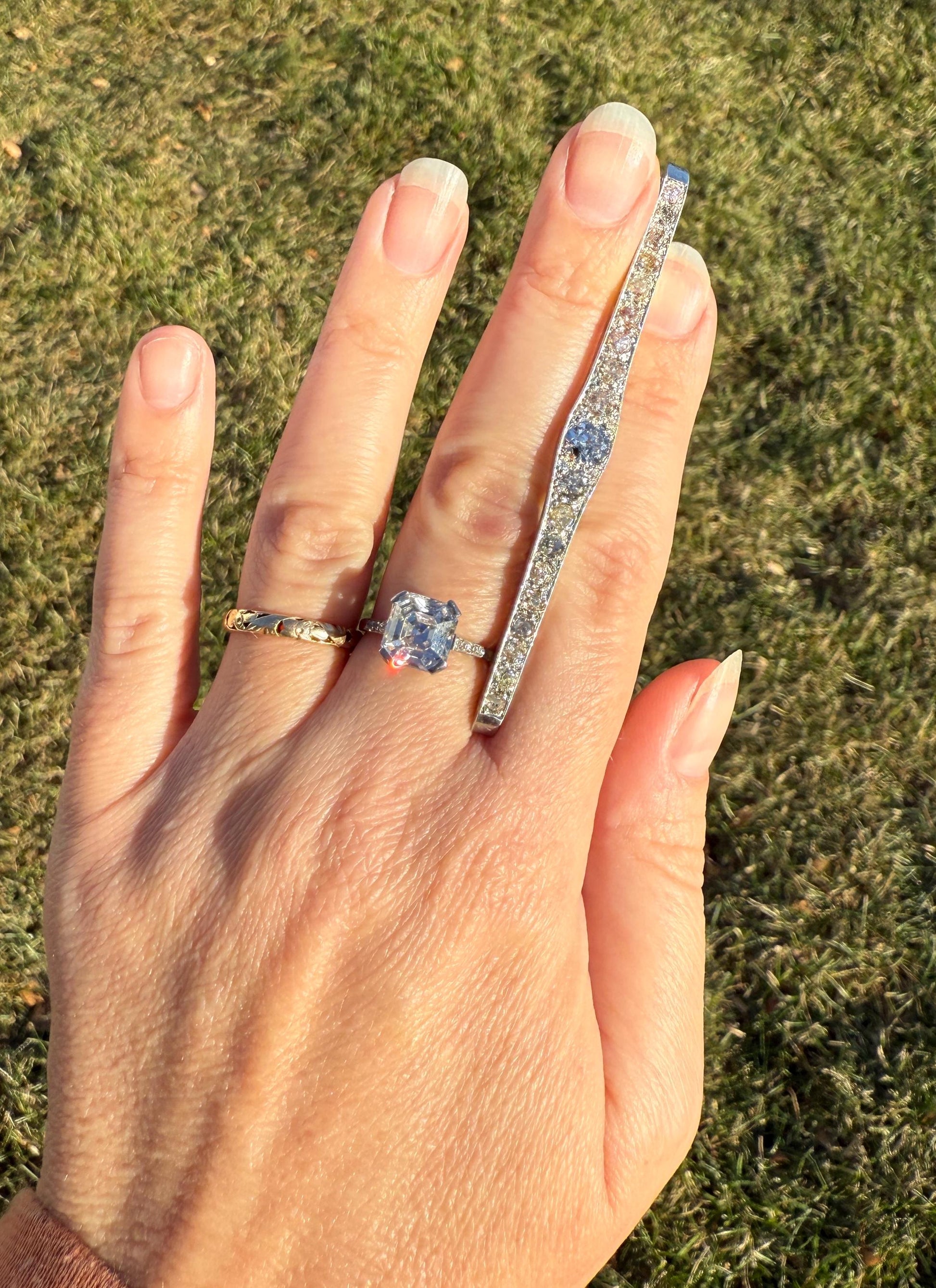 RAINBOW Rare Antique 3.5 Carats Old Mine Cut Natural DIAMOND Pink Yellow Green Bar Brooch 18k Gold Platinum Extender Connector Pendant Conv.