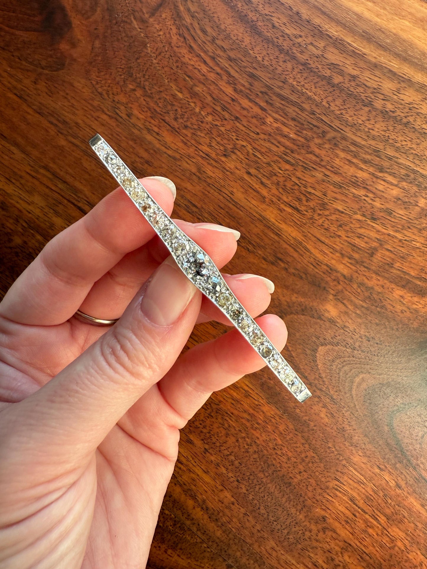 RAINBOW Rare Antique 3.5 Carats Old Mine Cut Natural DIAMOND Pink Yellow Green Bar Brooch 18k Gold Platinum Extender Connector Pendant Conv.