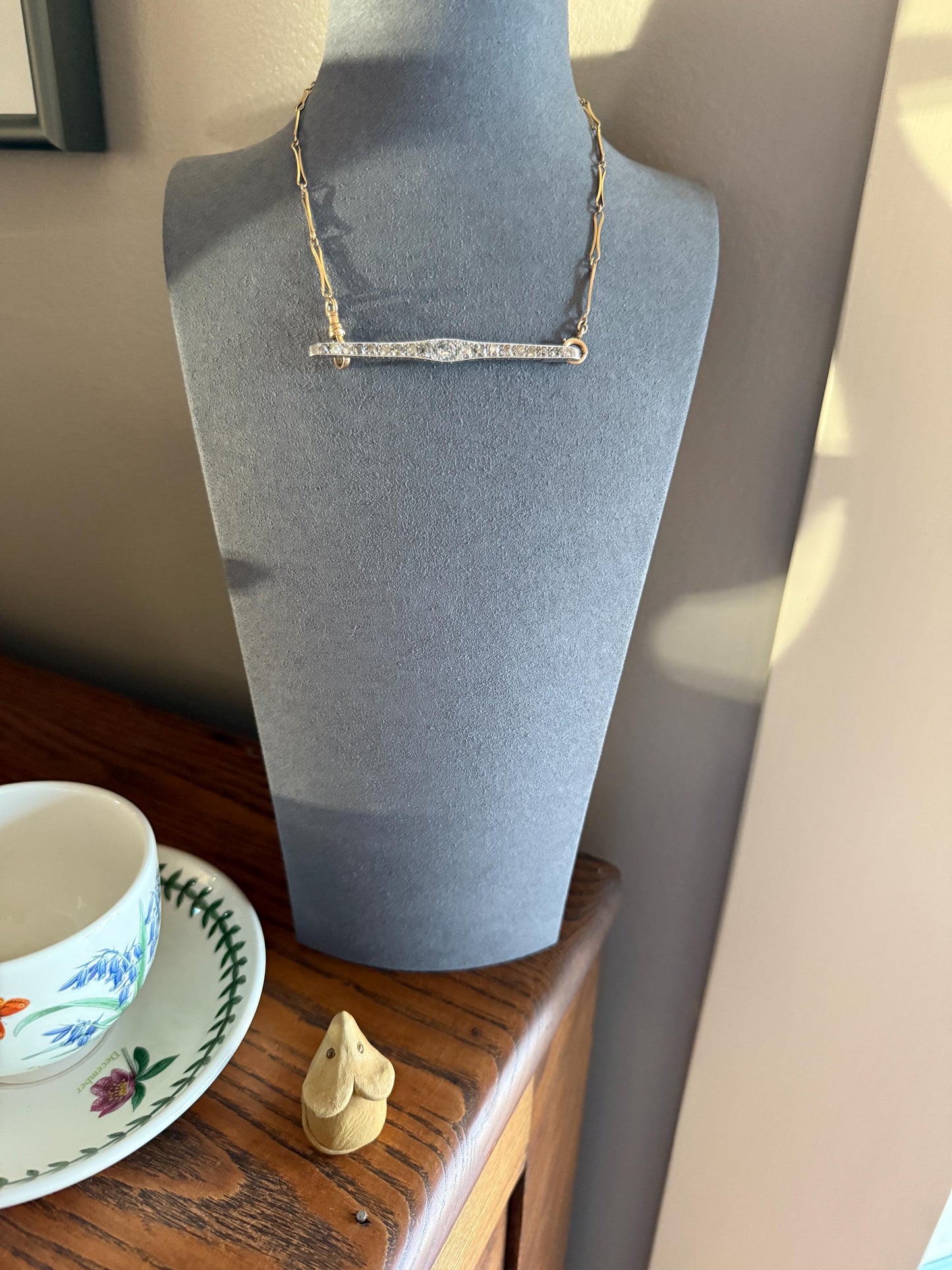 RAINBOW Rare Antique 3.5 Carats Old Mine Cut Natural DIAMOND Pink Yellow Green Bar Brooch 18k Gold Platinum Extender Connector Pendant Conv.