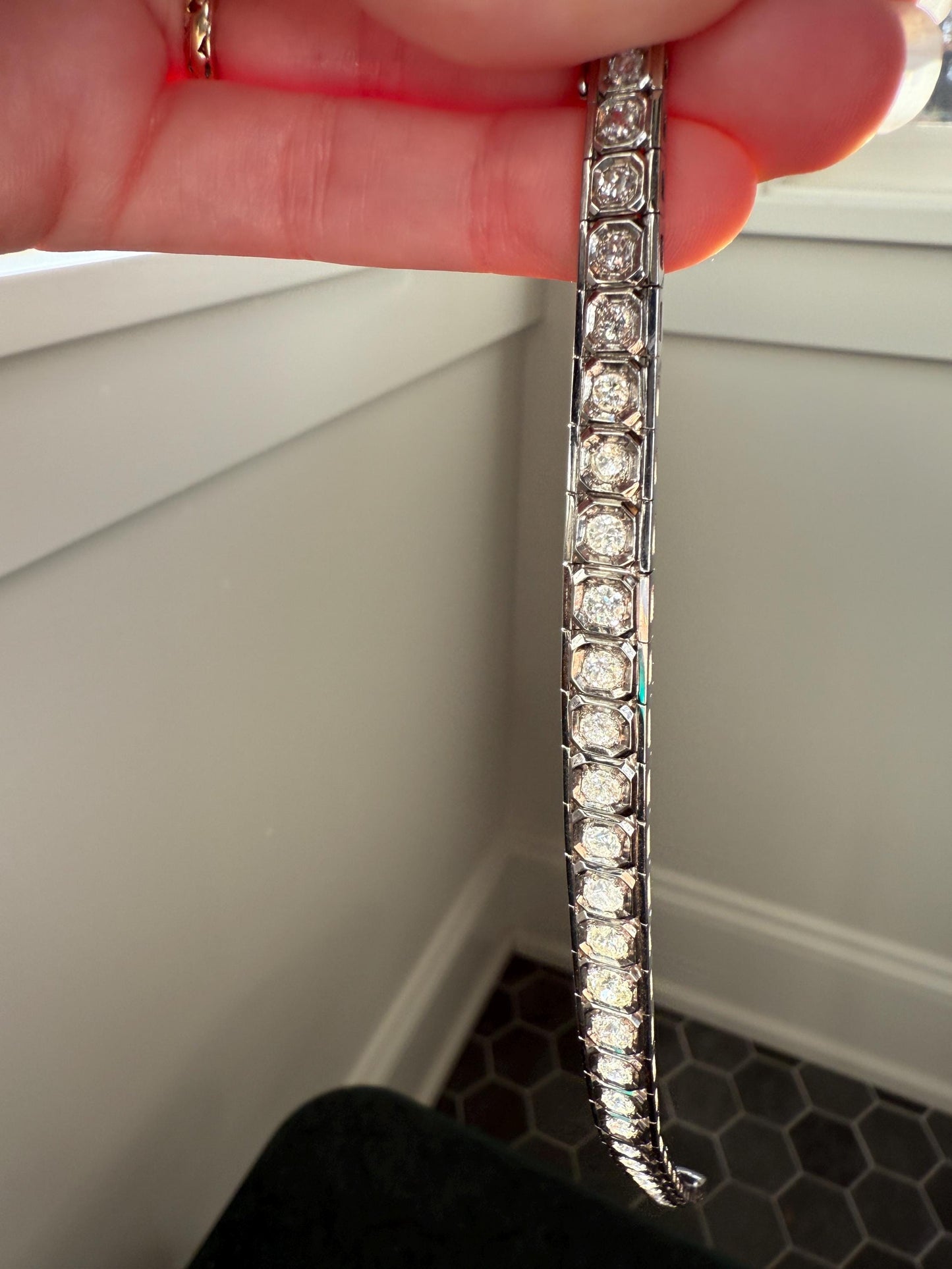 Art Deco 4.9 Carat 33 Old Mine & Transitional Cut Octagon DIAMOND Tennis Bracelet Platinum 18k White Gold Vintage Bezel Set Wriststack 5Ct