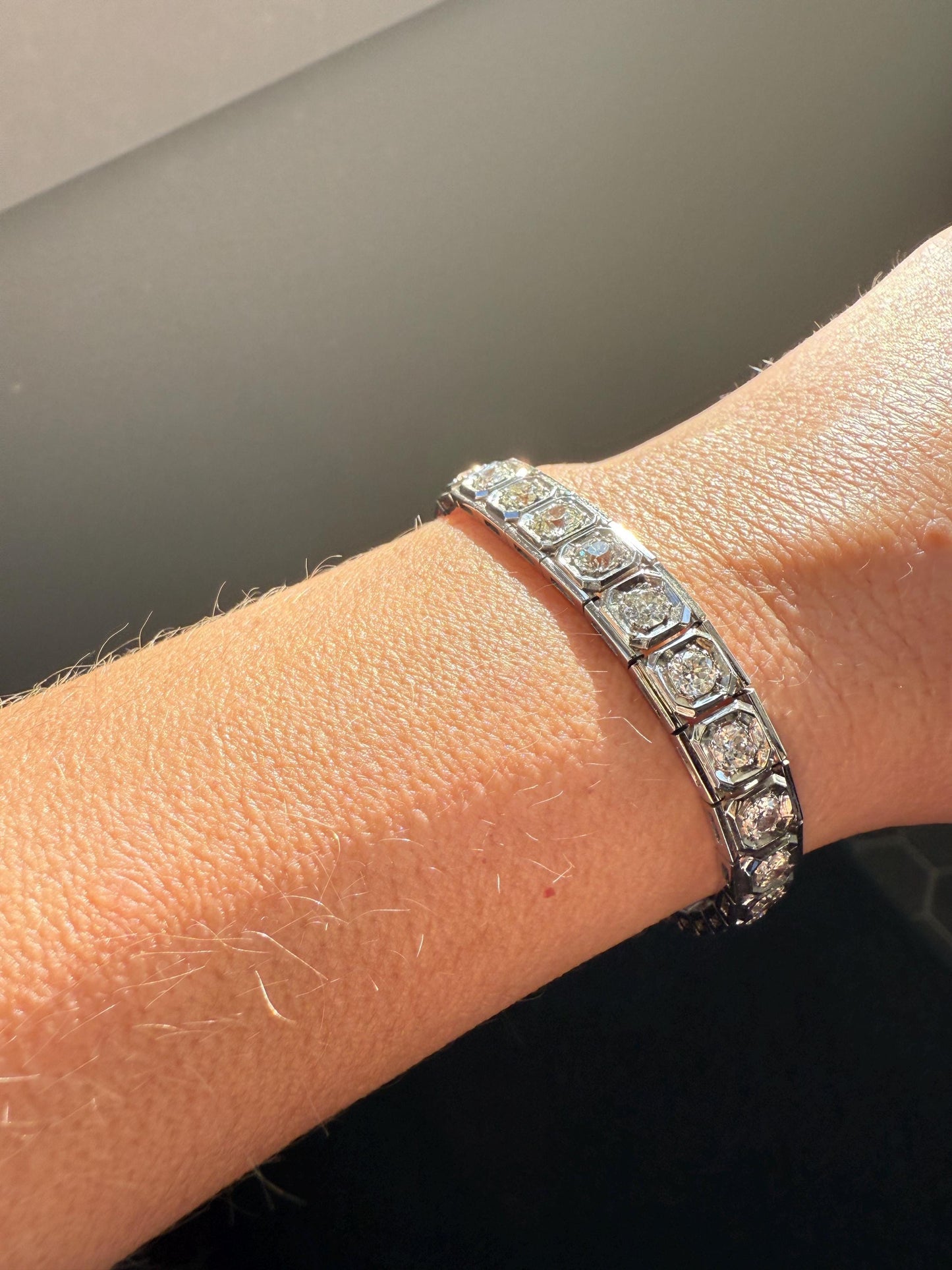 Art Deco 4.9 Carat 33 Old Mine & Transitional Cut Octagon DIAMOND Tennis Bracelet Platinum 18k White Gold Vintage Bezel Set Wriststack 5Ct