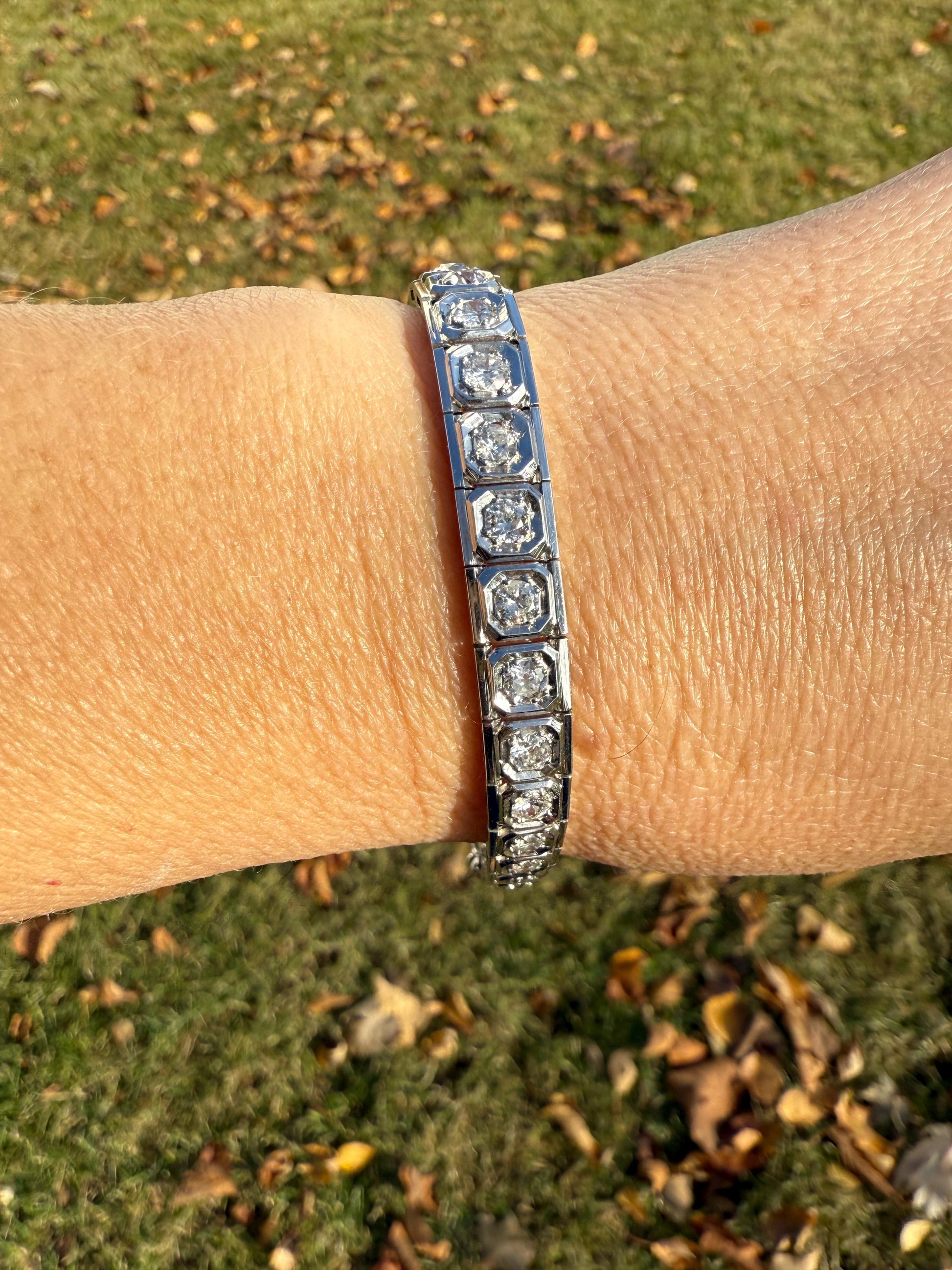 Art Deco 4.9 Carat 33 Old Mine & Transitional Cut Octagon DIAMOND Tennis Bracelet Platinum 18k White Gold Vintage Bezel Set Wriststack 5Ct