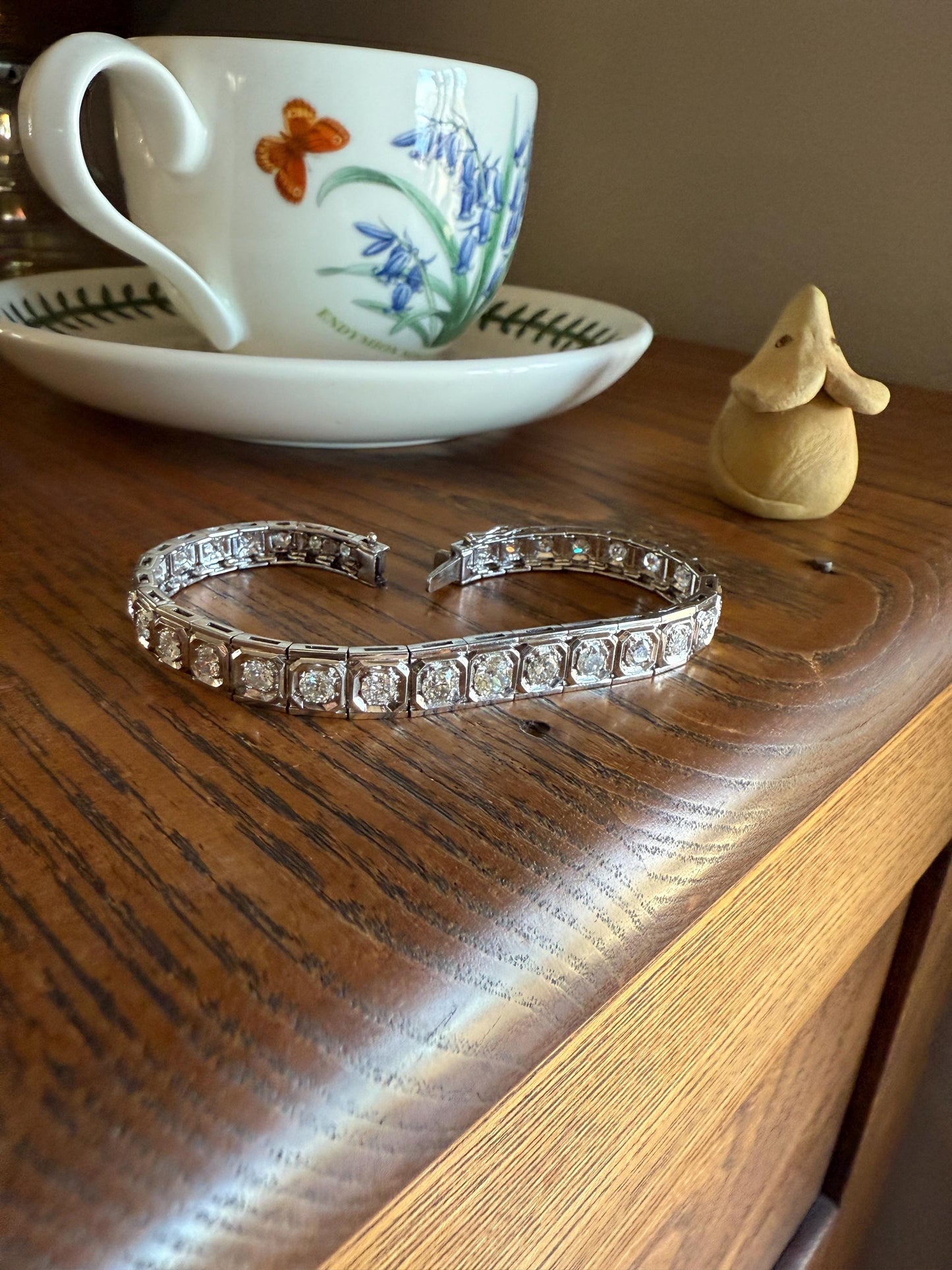 Art Deco 4.9 Carat 33 Old Mine & Transitional Cut Octagon DIAMOND Tennis Bracelet Platinum 18k White Gold Vintage Bezel Set Wriststack 5Ct