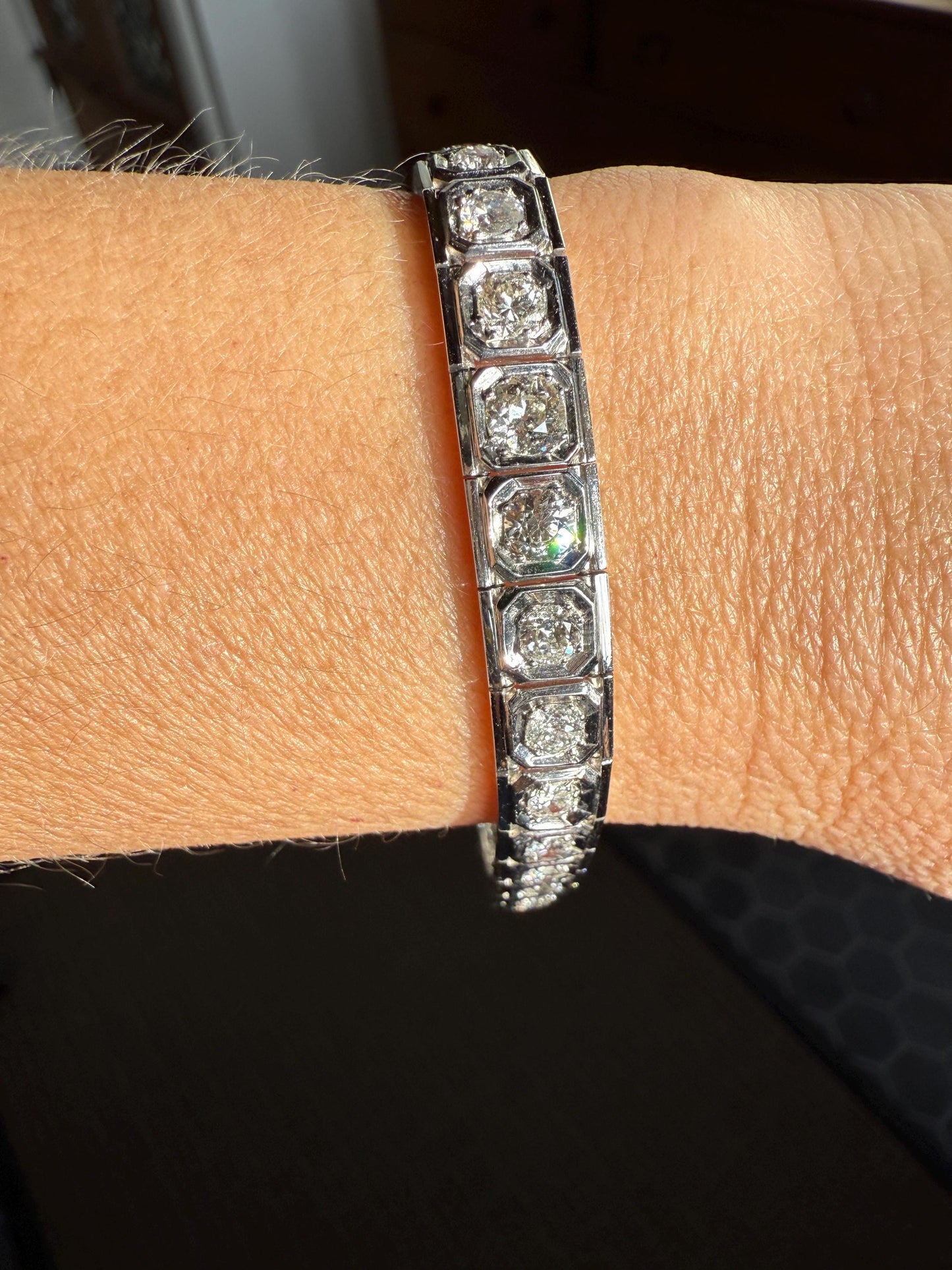 Art Deco 4.9 Carat 33 Old Mine & Transitional Cut Octagon DIAMOND Tennis Bracelet Platinum 18k White Gold Vintage Bezel Set Wriststack 5Ct