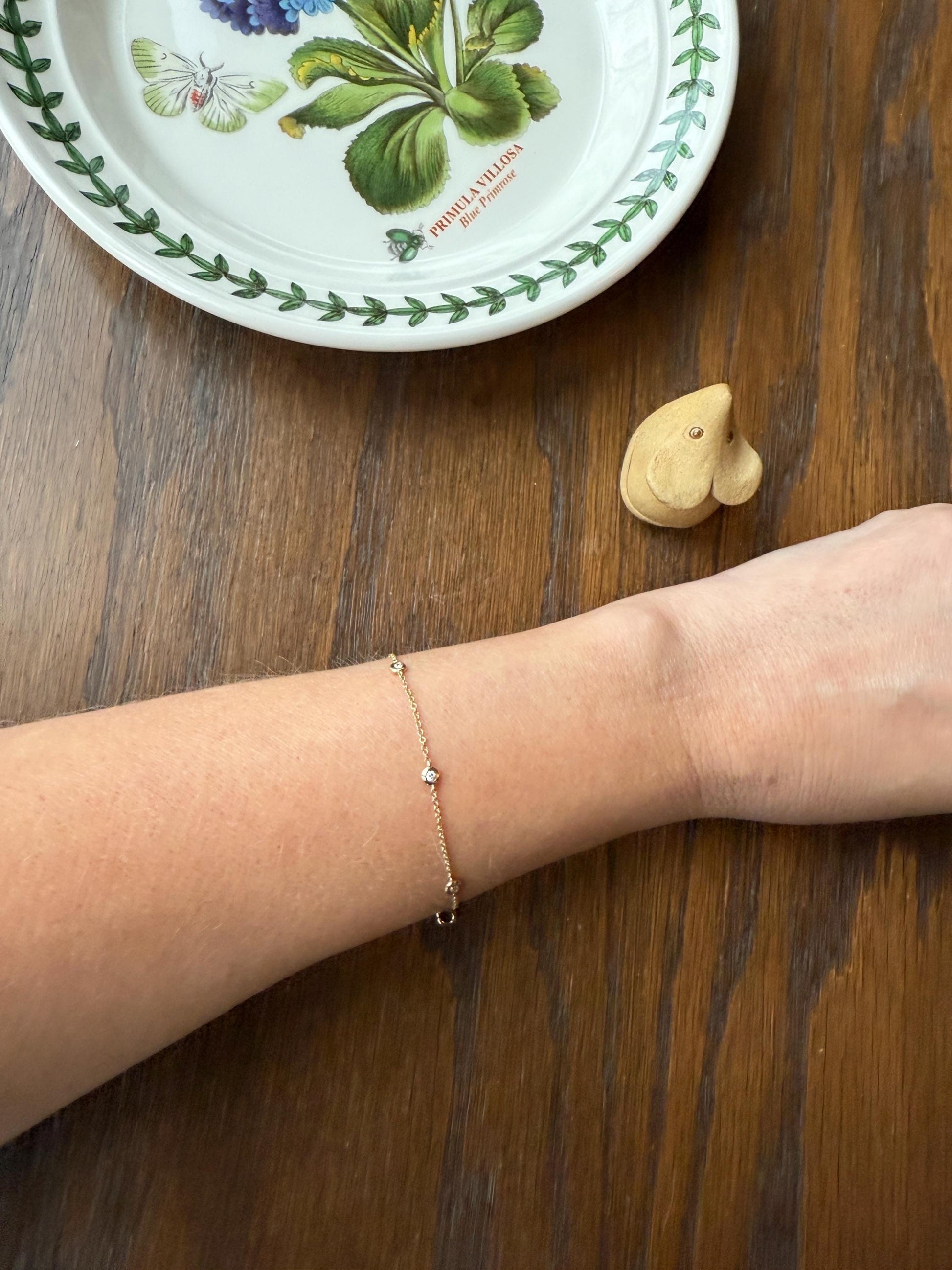 Minimalist Diamond Dainty Station Chain BRACELET 14k Gold Vintage Bezel Set Five Stone Wriststack Geometric Romantic Gift Adjustable