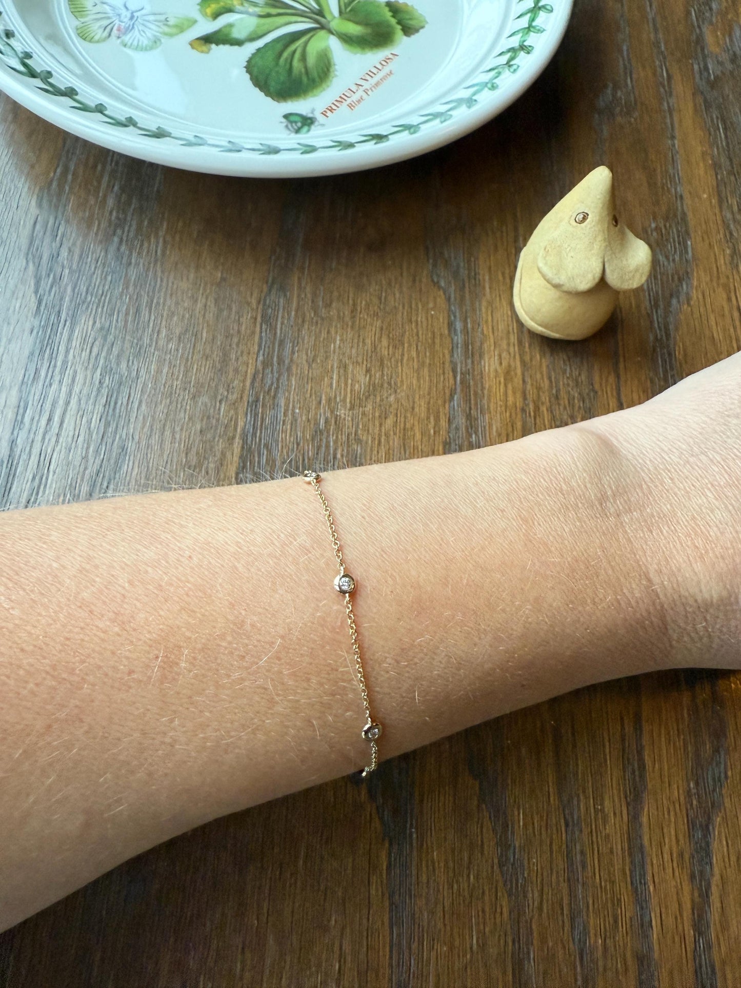 Minimalist Diamond Dainty Station Chain BRACELET 14k Gold Vintage Bezel Set Five Stone Wriststack Geometric Romantic Gift Adjustable