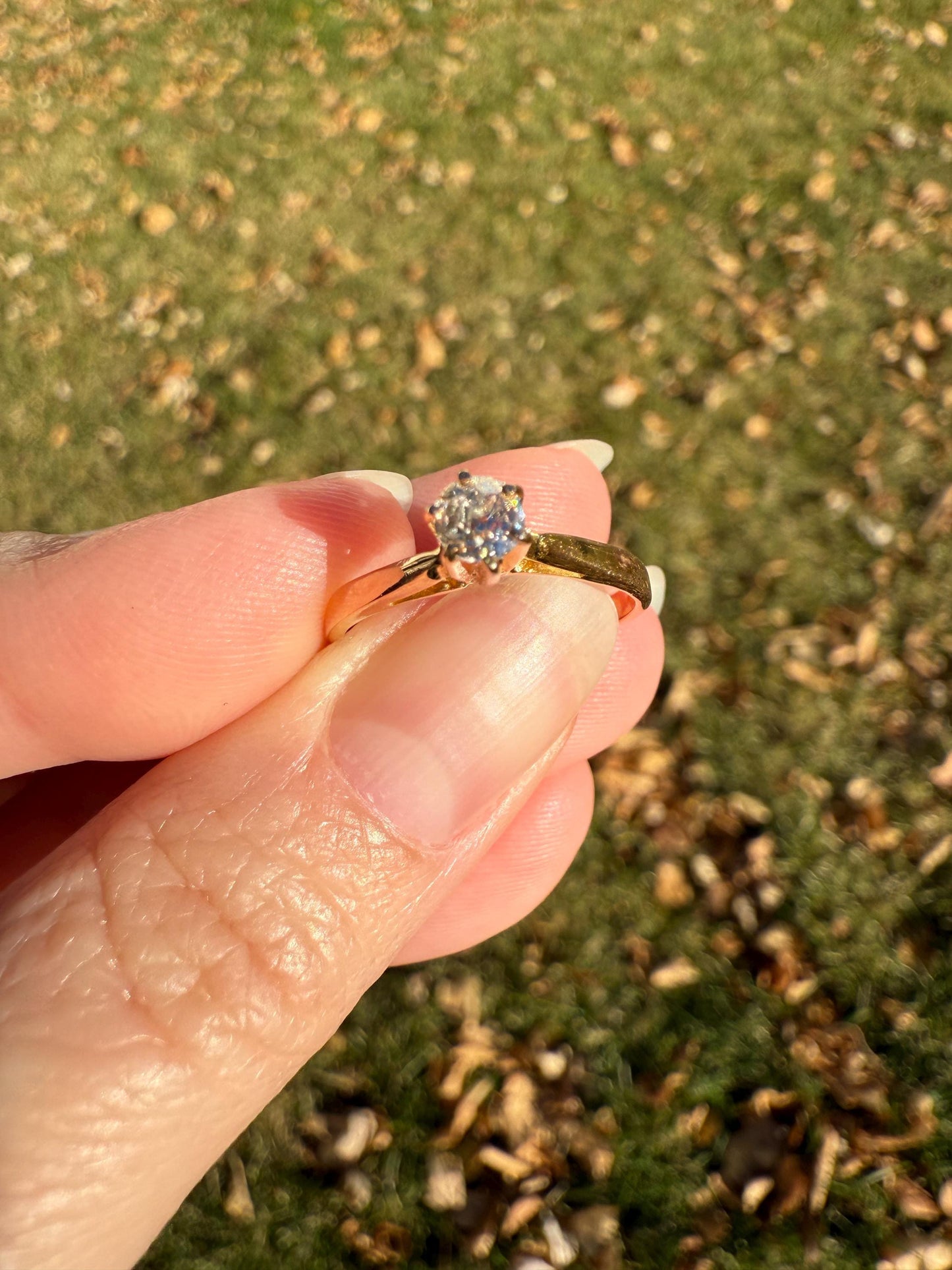 TALL Dainty French Old Mine Cut Diamond Solitaire Engagement Ring 18k Rosy Gold Romantic Gift Belle Epoque Love Stacker Prong Set Minimalist