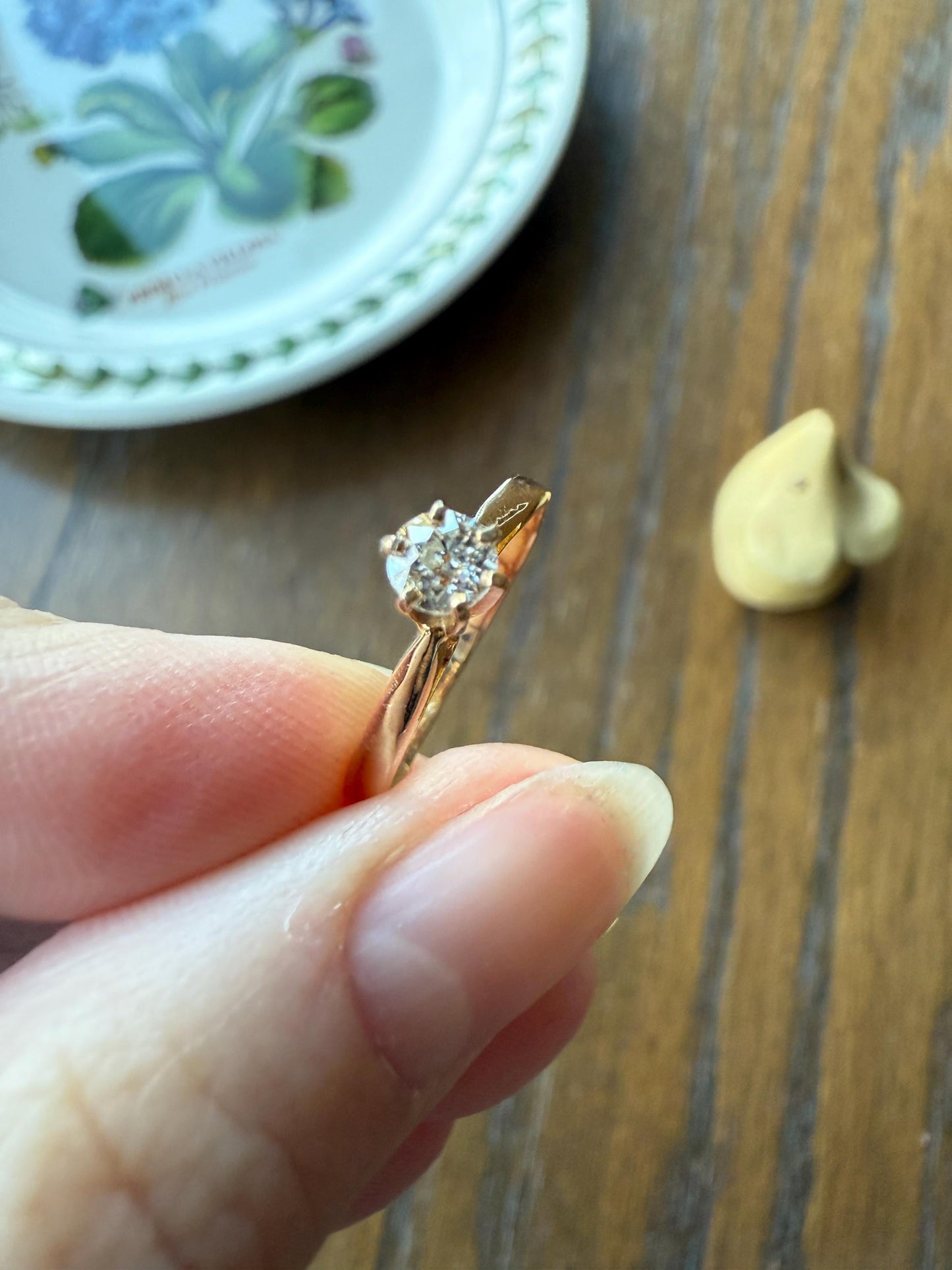 TALL Dainty French Old Mine Cut Diamond Solitaire Engagement Ring 18k Rosy Gold Romantic Gift Belle Epoque Love Stacker Prong Set Minimalist