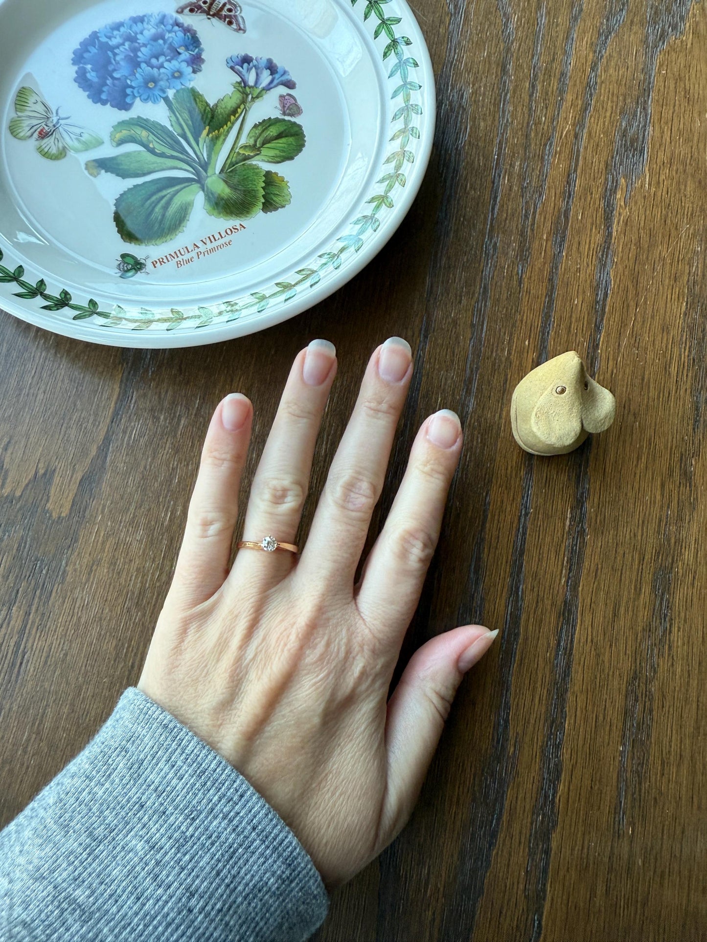 TALL Dainty French Old Mine Cut Diamond Solitaire Engagement Ring 18k Rosy Gold Romantic Gift Belle Epoque Love Stacker Prong Set Minimalist