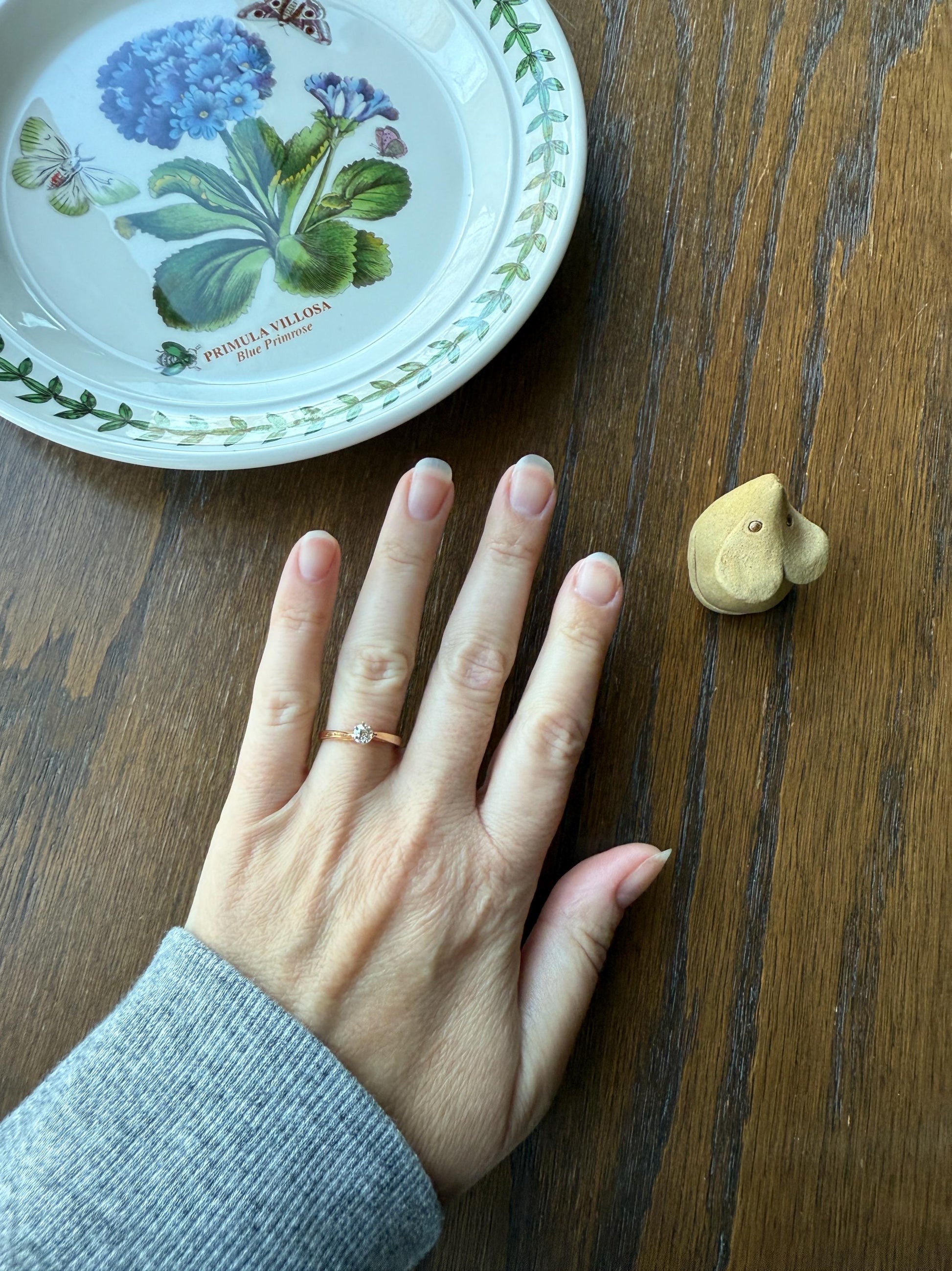 TALL Dainty French Old Mine Cut Diamond Solitaire Engagement Ring 18k Rosy Gold Romantic Gift Belle Epoque Love Stacker Prong Set Minimalist