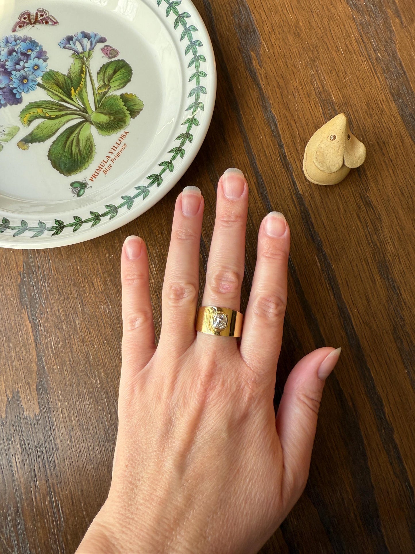 CHUNKY 1 Carat Old Mine Cut DIAMOND X Wide Cigar Band 8.5g 18k Gold Solid Ring Stacker Bezel Set Solitaire Sturdy Tapered Shimmer