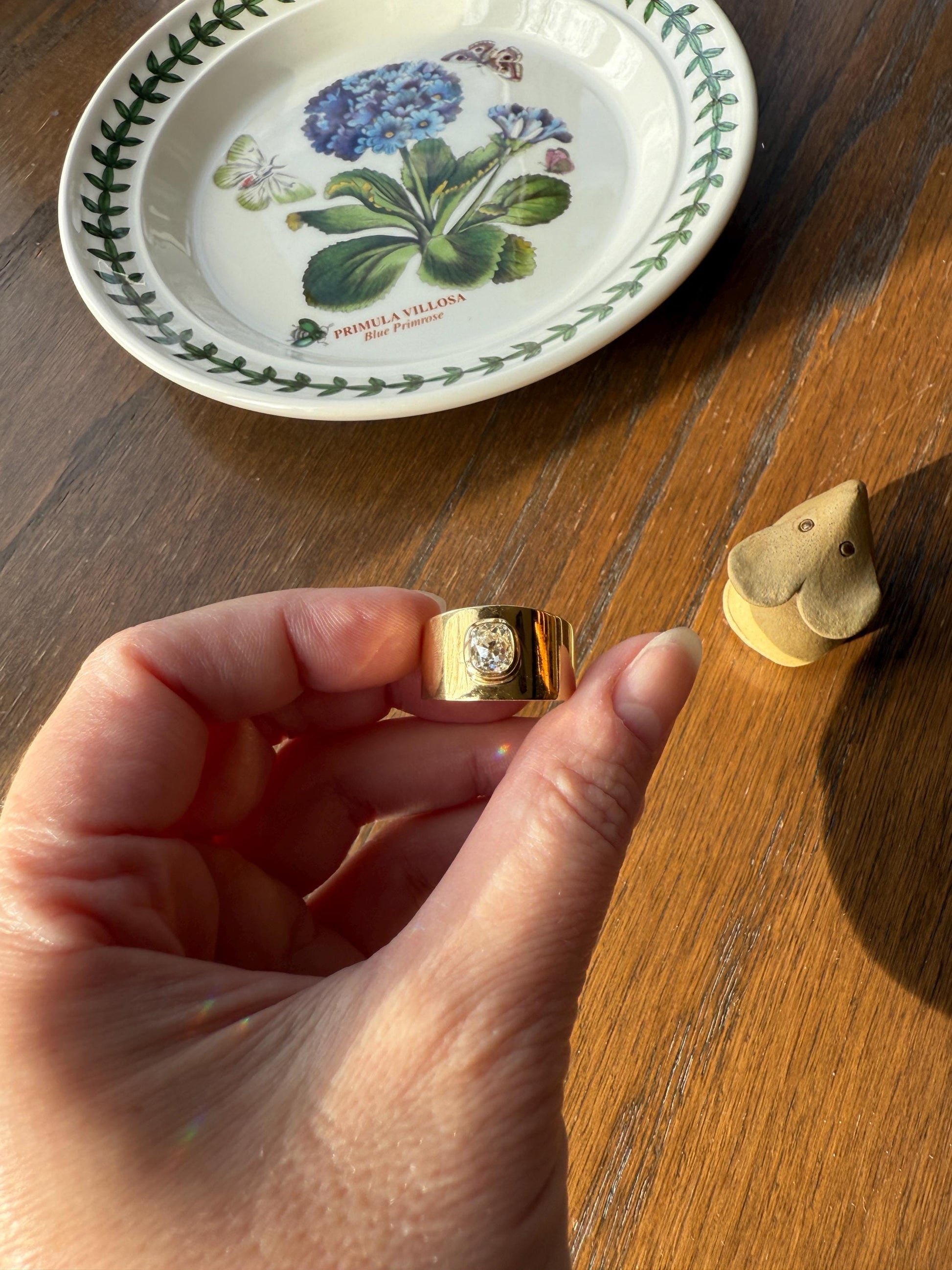 CHUNKY 1 Carat Old Mine Cut DIAMOND X Wide Cigar Band 8.5g 18k Gold Solid Ring Stacker Bezel Set Solitaire Sturdy Tapered Shimmer