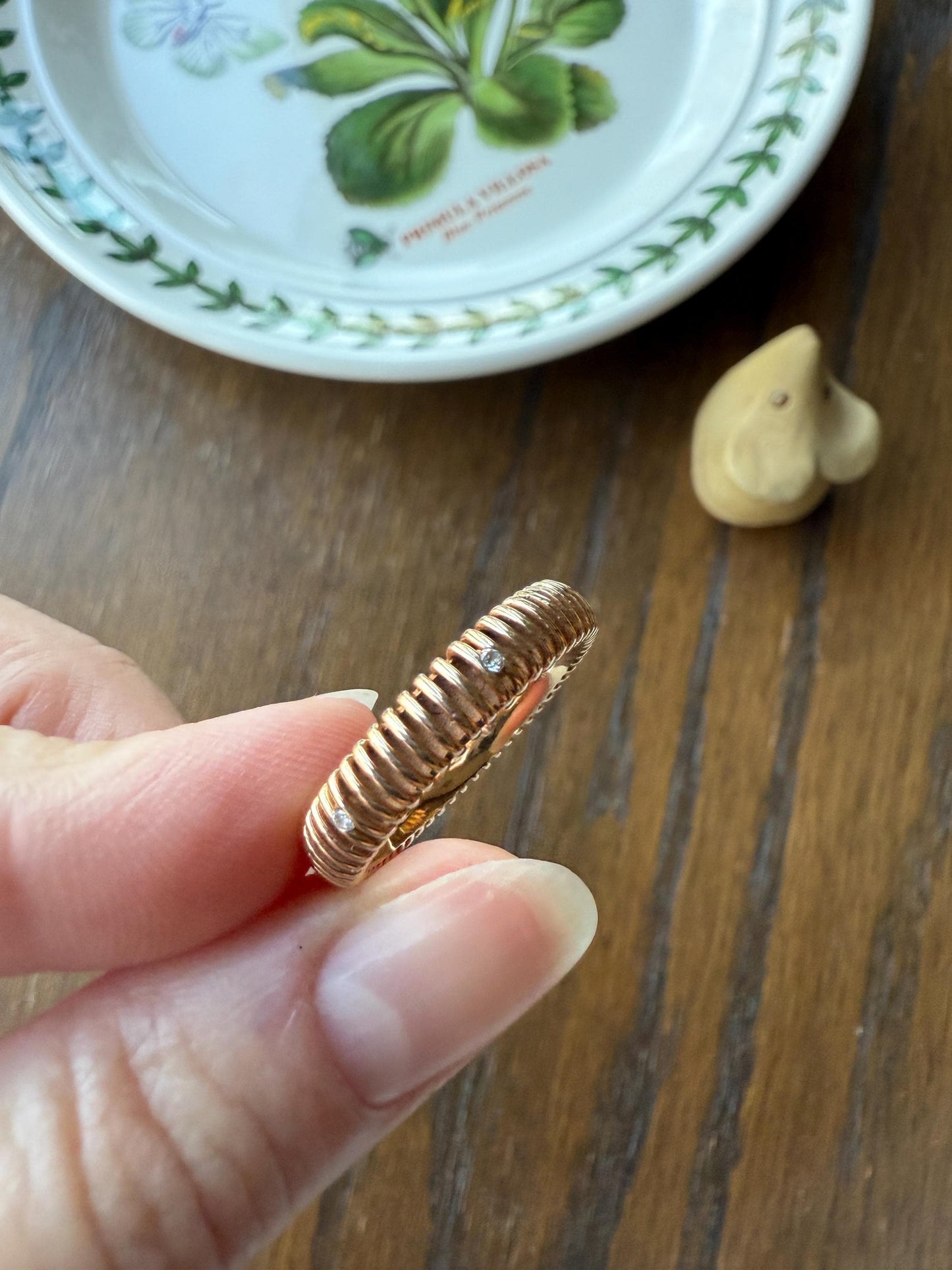 Coiled "Spring" Diamond Comfort Fit DONUT Band 4.1g 18k Rose Gold Vintage Textured Stacker Wedding Eternity Ring Chunky Tube Ribbed Retro