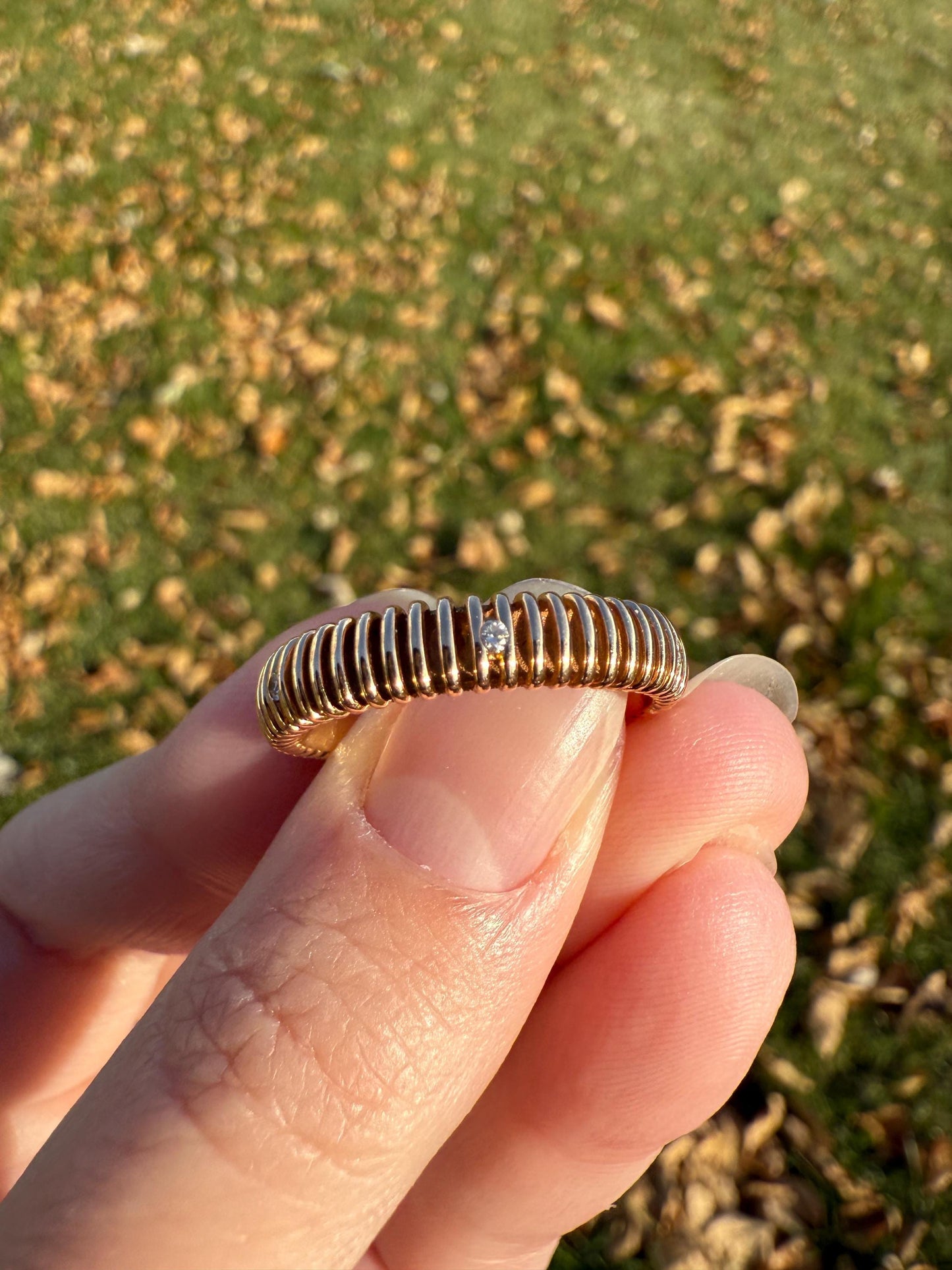 Coiled "Spring" Diamond Comfort Fit DONUT Band 4.1g 18k Rose Gold Vintage Textured Stacker Wedding Eternity Ring Chunky Tube Ribbed Retro