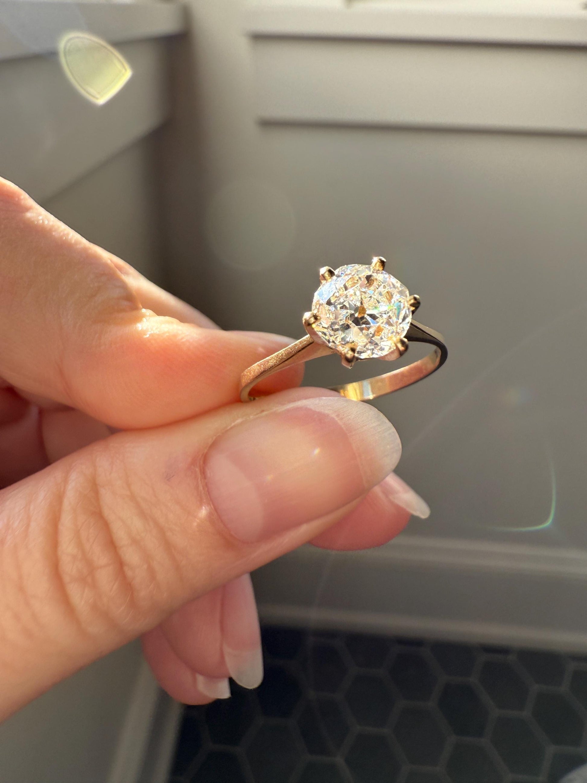 Vintage EYE CLEAN 1.2 Carat French Solitaire Ring Chunky Antique Cushion Old Mine Cut DIAMOND 18k Gold Band Engagement Romantic Gift 1Ct OmC