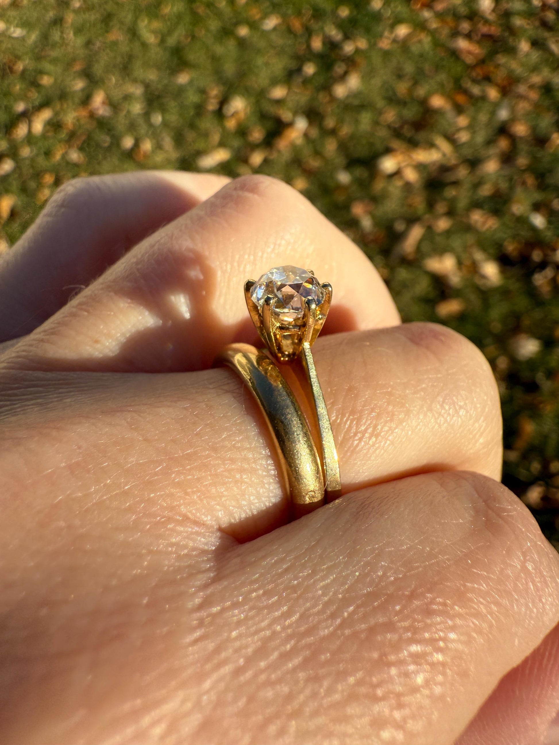 Vintage EYE CLEAN 1.2 Carat French Solitaire Ring Chunky Antique Cushion Old Mine Cut DIAMOND 18k Gold Band Engagement Romantic Gift 1Ct OmC