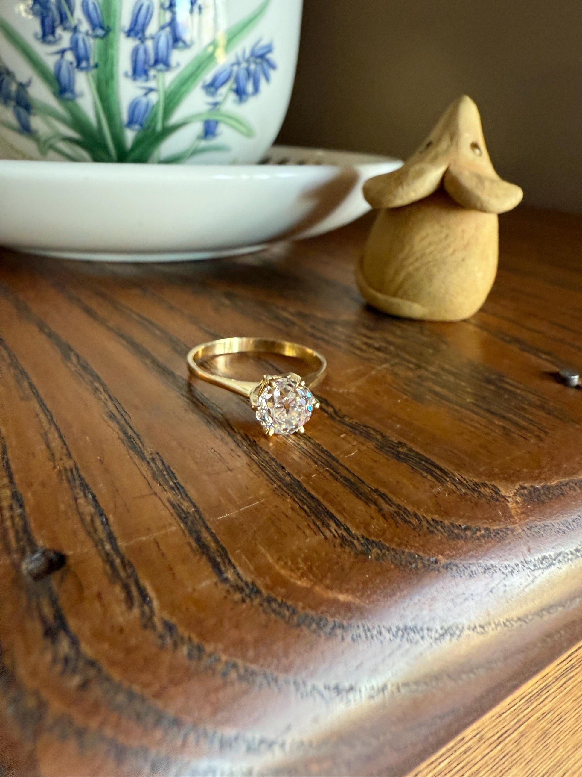 Vintage EYE CLEAN 1.2 Carat French Solitaire Ring Chunky Antique Cushion Old Mine Cut DIAMOND 18k Gold Band Engagement Romantic Gift 1Ct OmC