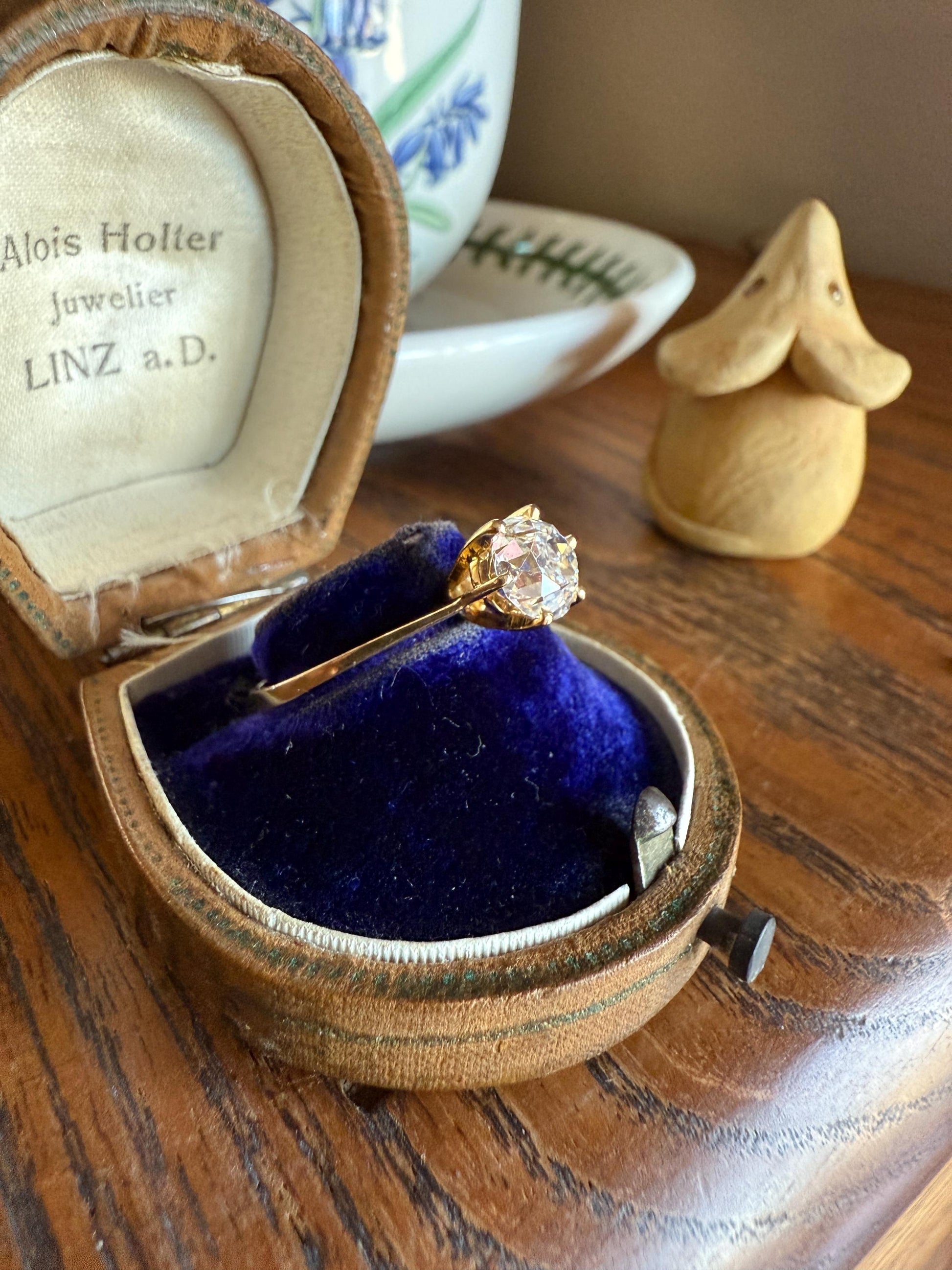 Vintage EYE CLEAN 1.2 Carat French Solitaire Ring Chunky Antique Cushion Old Mine Cut DIAMOND 18k Gold Band Engagement Romantic Gift 1Ct OmC