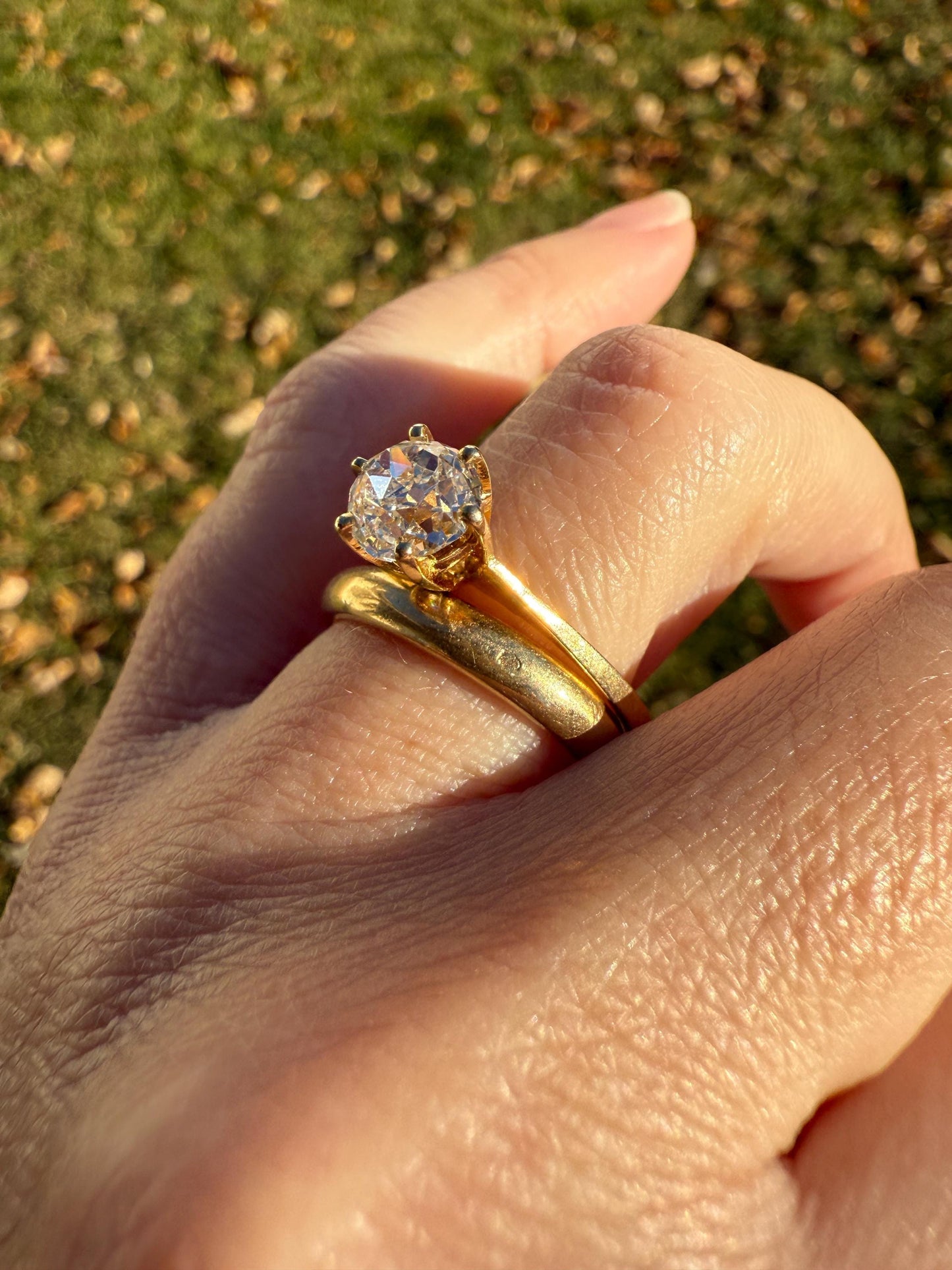Vintage EYE CLEAN 1.2 Carat French Solitaire Ring Chunky Antique Cushion Old Mine Cut DIAMOND 18k Gold Band Engagement Romantic Gift 1Ct OmC